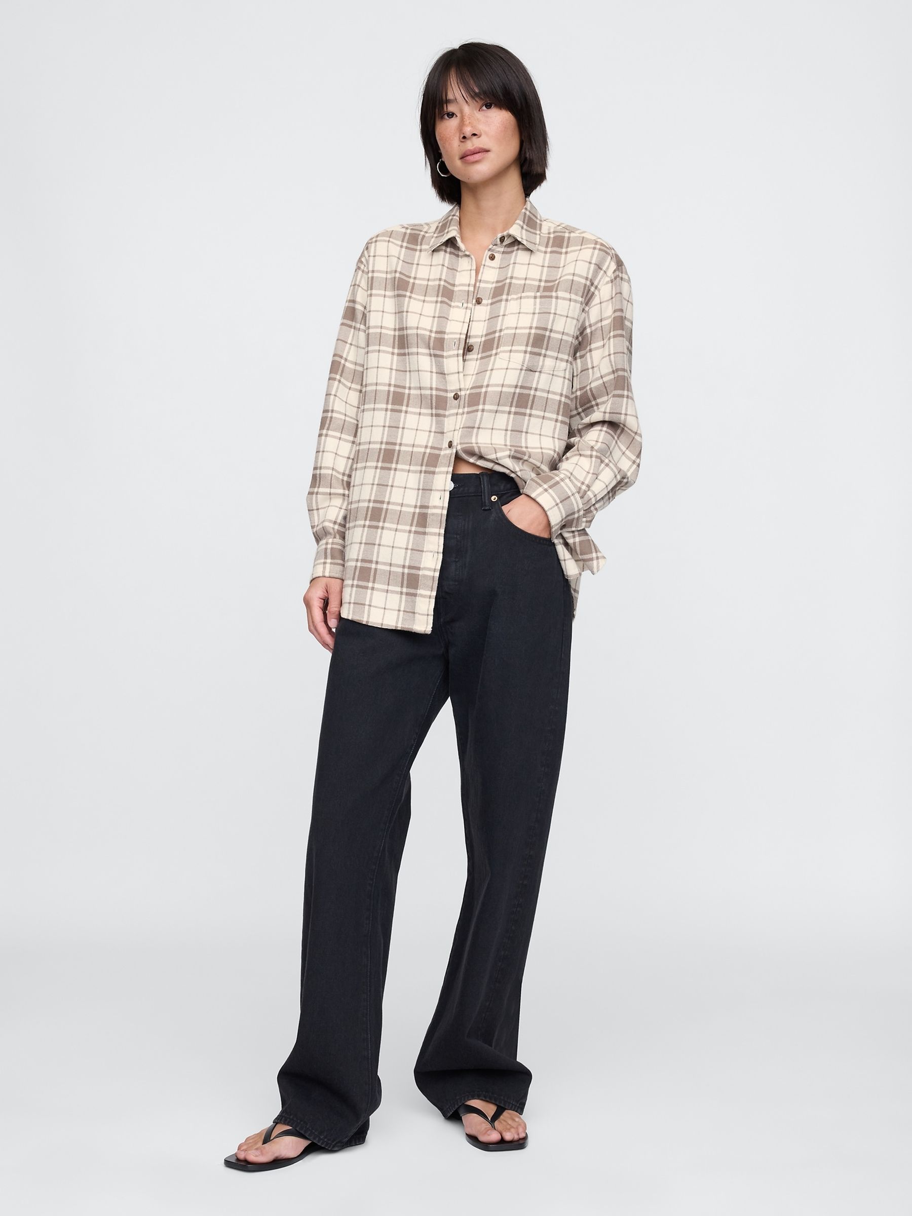 Buy Beige Oversized Flannel Shirt from the Gap online shop