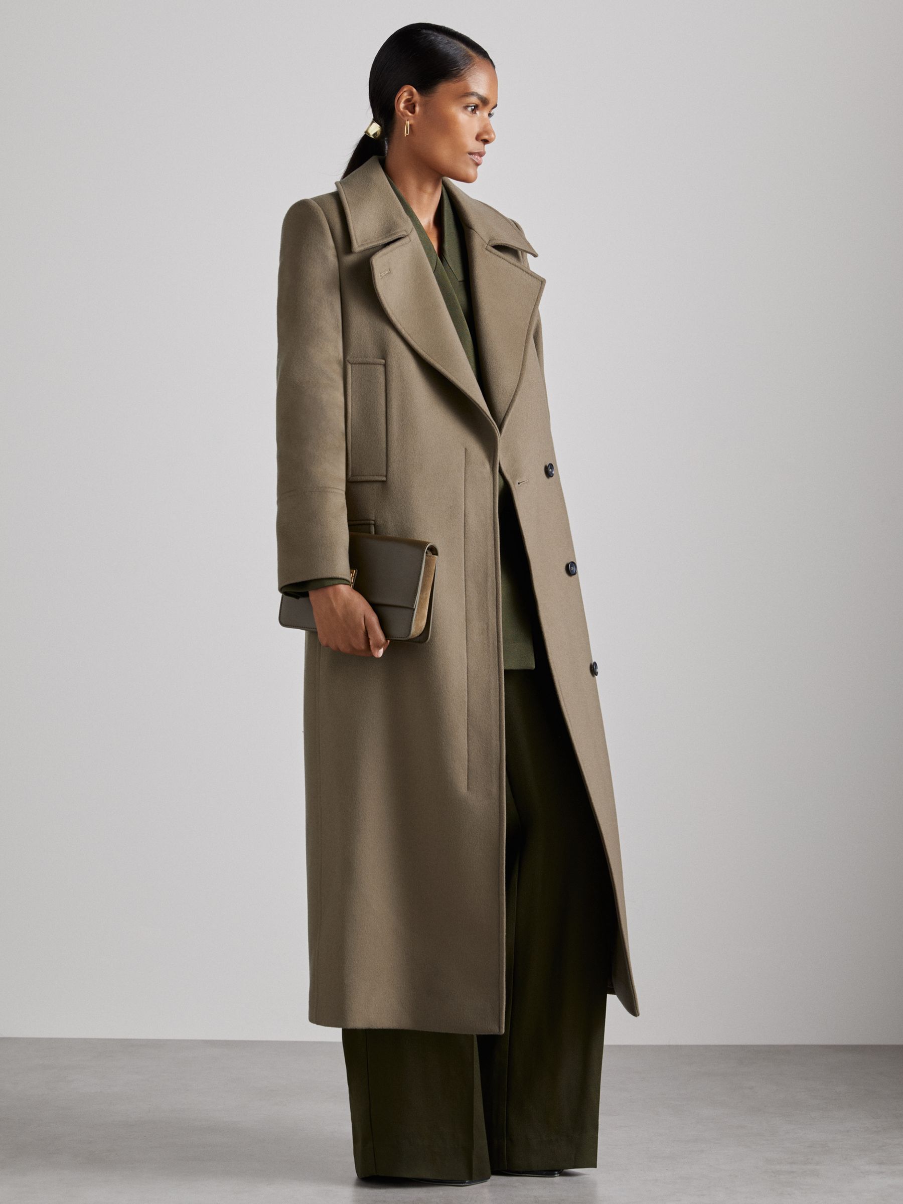 Reiss Atelier Wool Blend Longline Coat in Khaki REISS