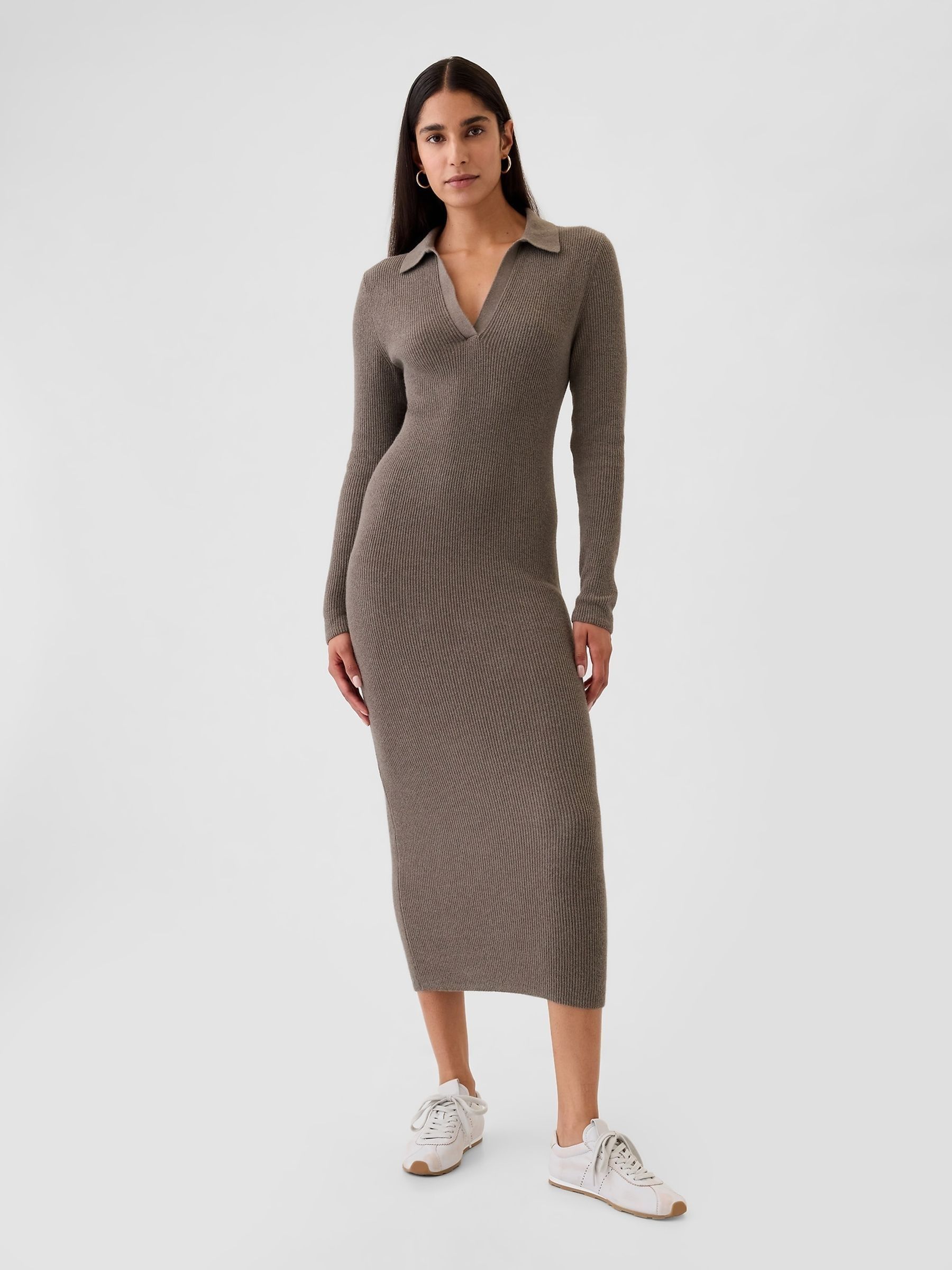 Buy Light Brown CashSoft Rib Midi Polo Jumper Dress from the Gap online shop