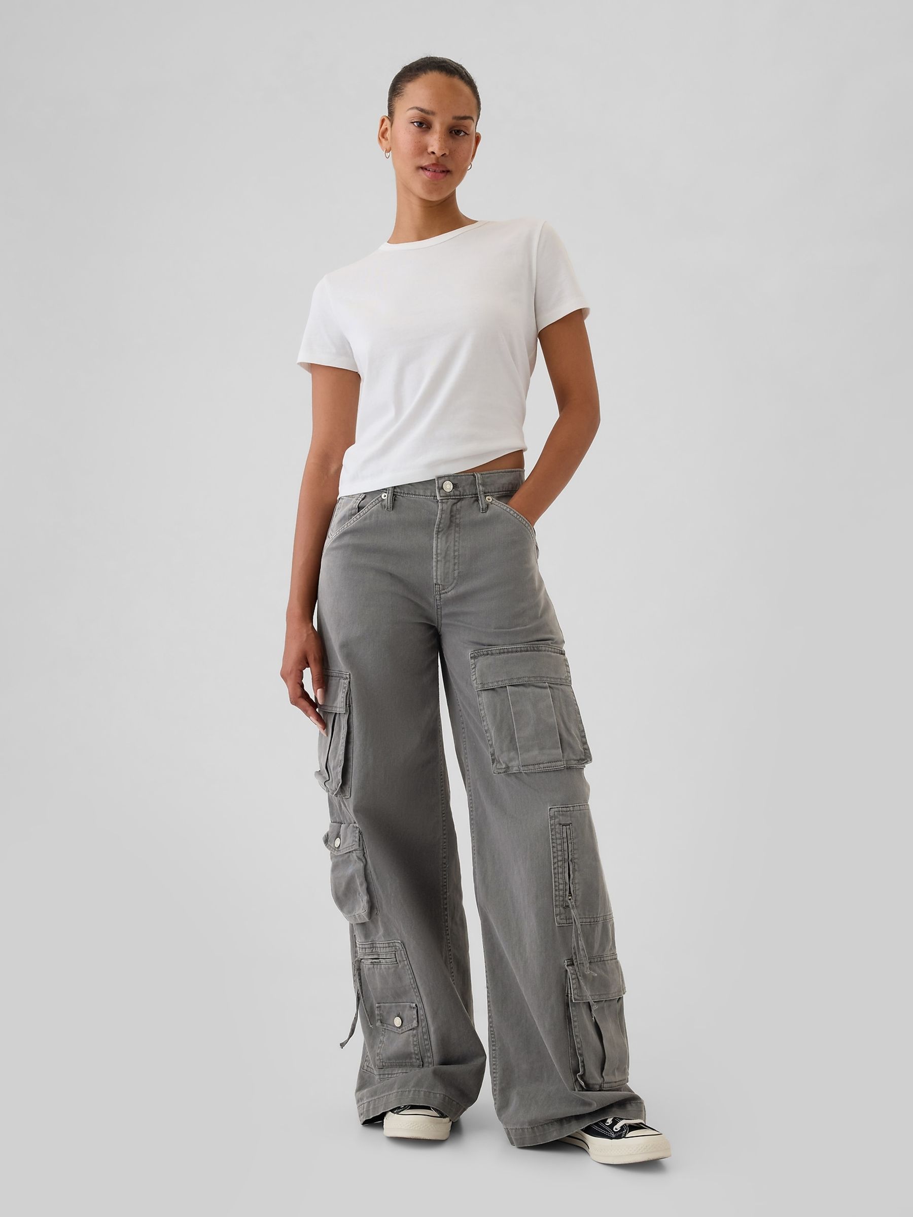 Buy Grey Mid Rise Relaxed Cargo Trousers from the Gap online shop