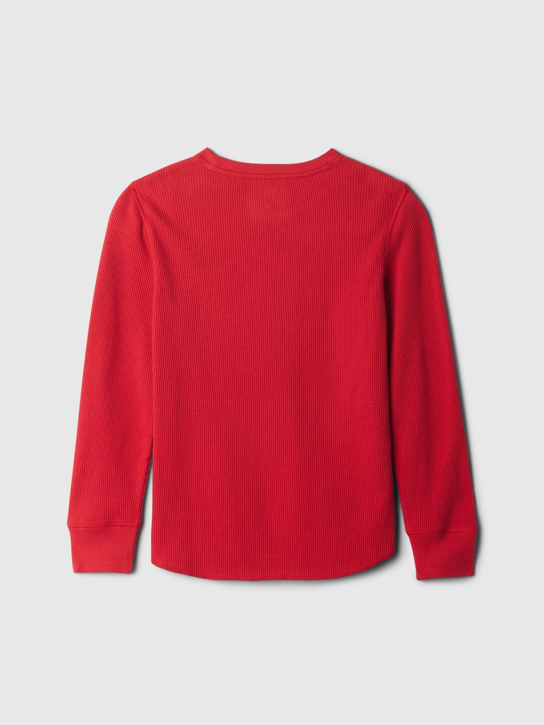 Red Waffle Knit Long Sleeve Crew Neck T Shirt 4 13yrs
