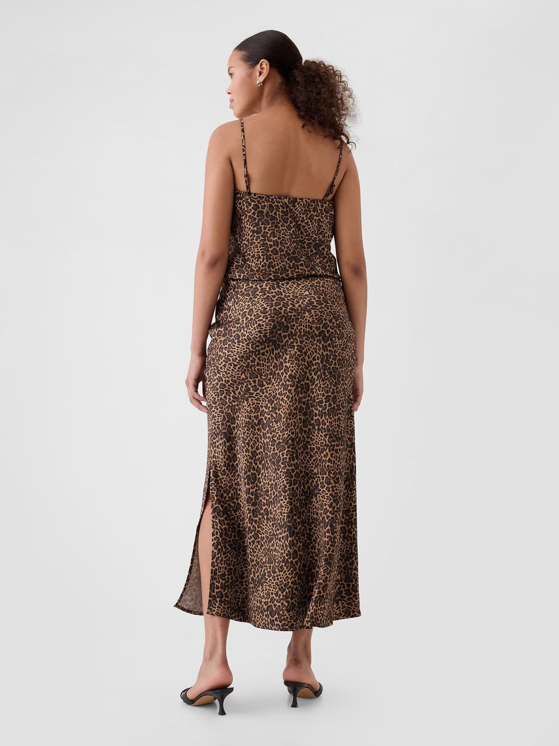 Brown Leopard Print Satin Maxi Skirt