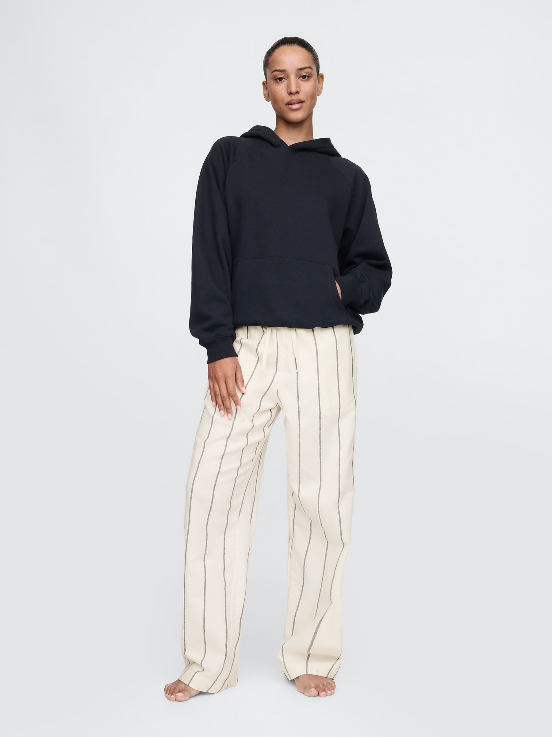 Cream 100 Cotton Pinstripe Pyjama Bottoms
