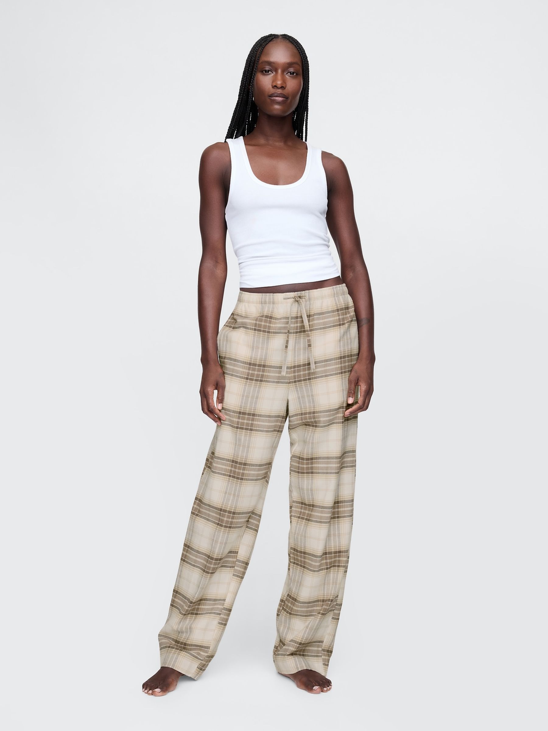 Buy Cream Matching Family Christmas 100 Cotton Relaxed Traditional Check Pyjama Bottoms from the Gap online shop