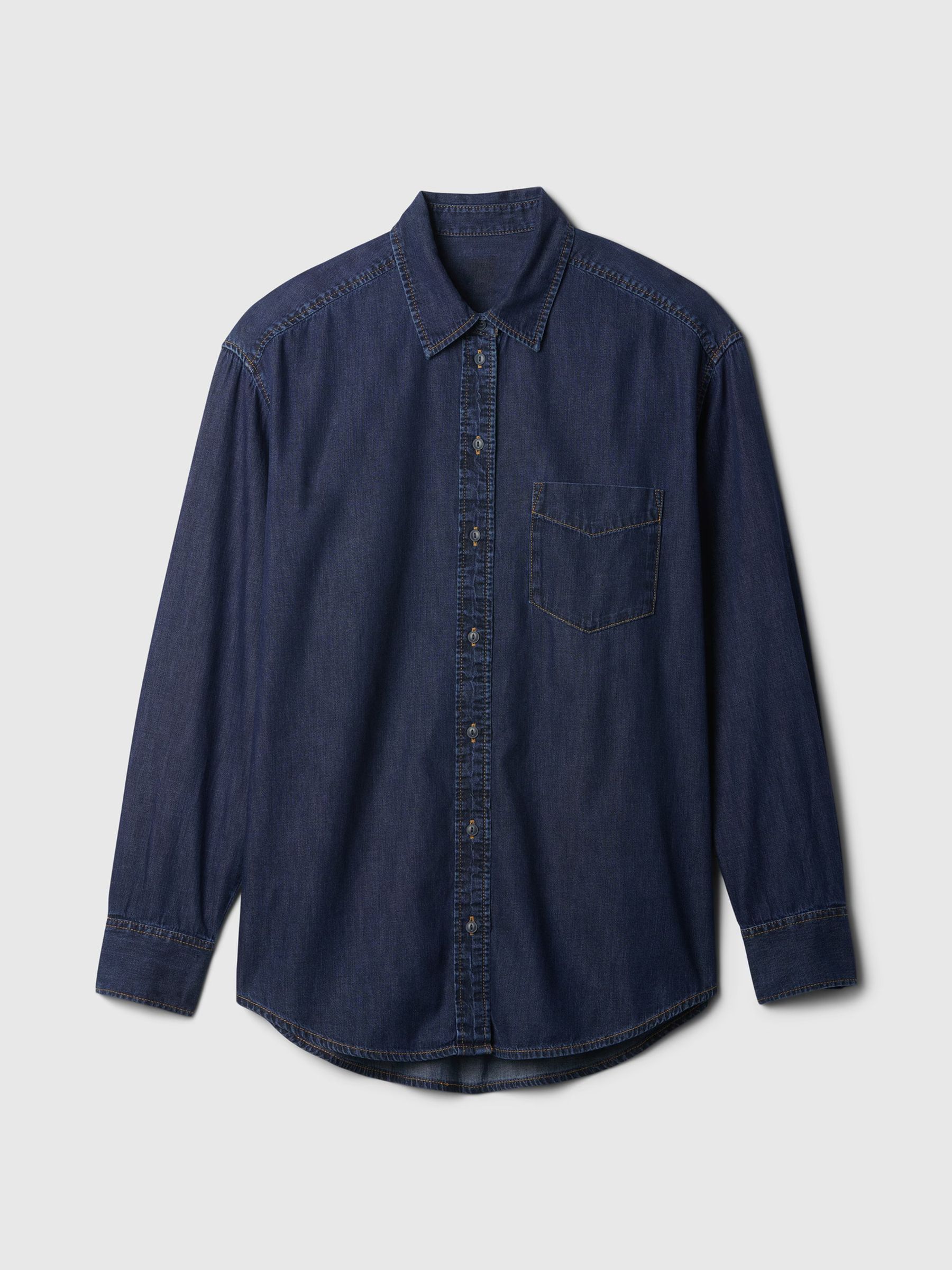 Dark Wash Blue Chambray Denim Oversized Shirt | Gap