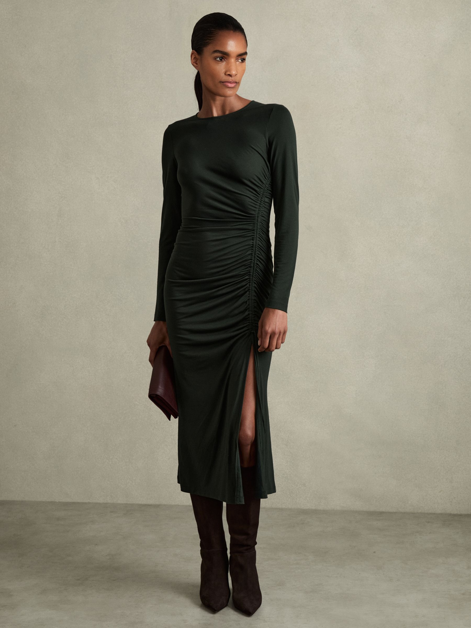 Khaki green midi dress online