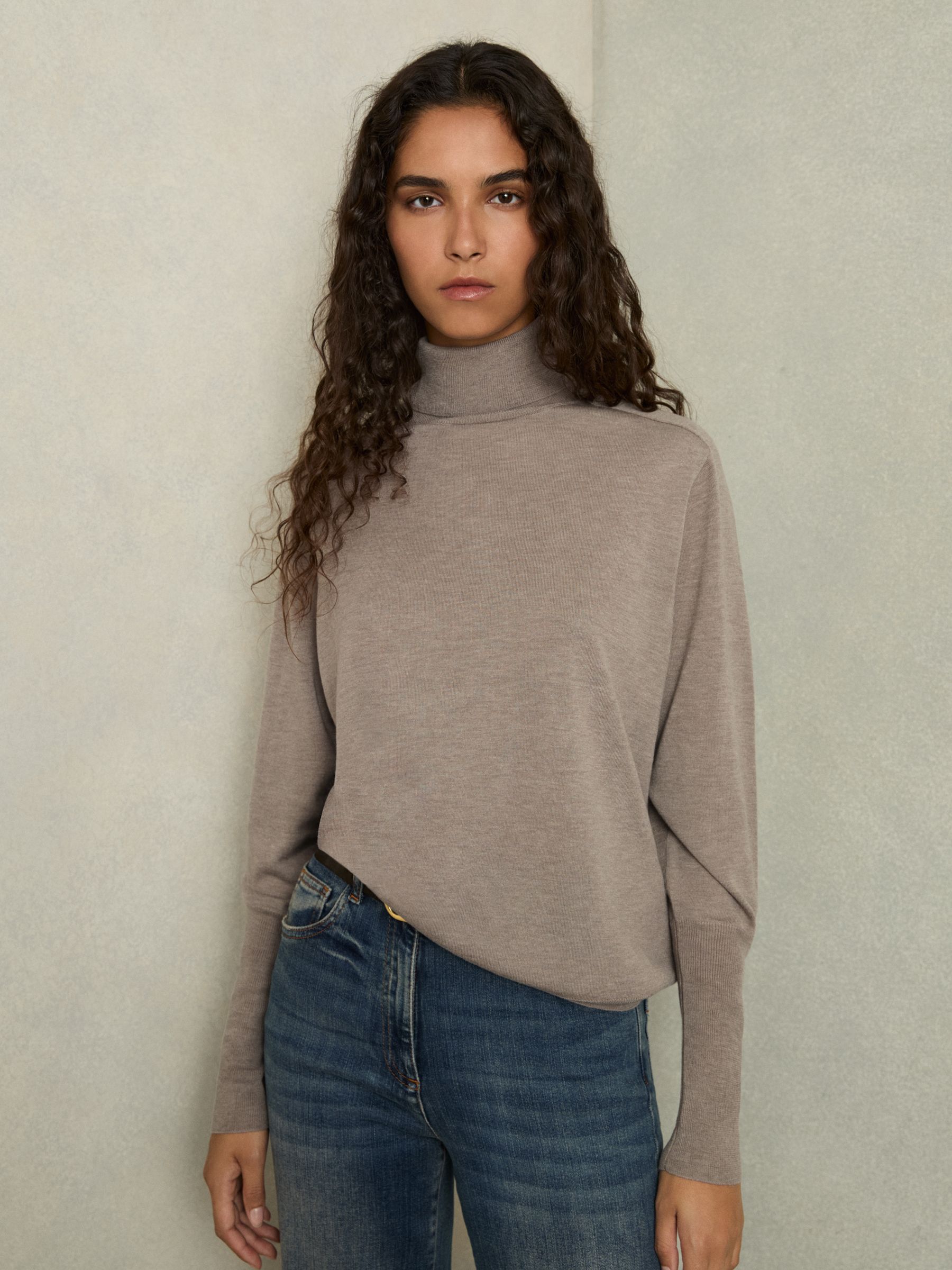 Roll Neck Jumper With Cashmere in Mink