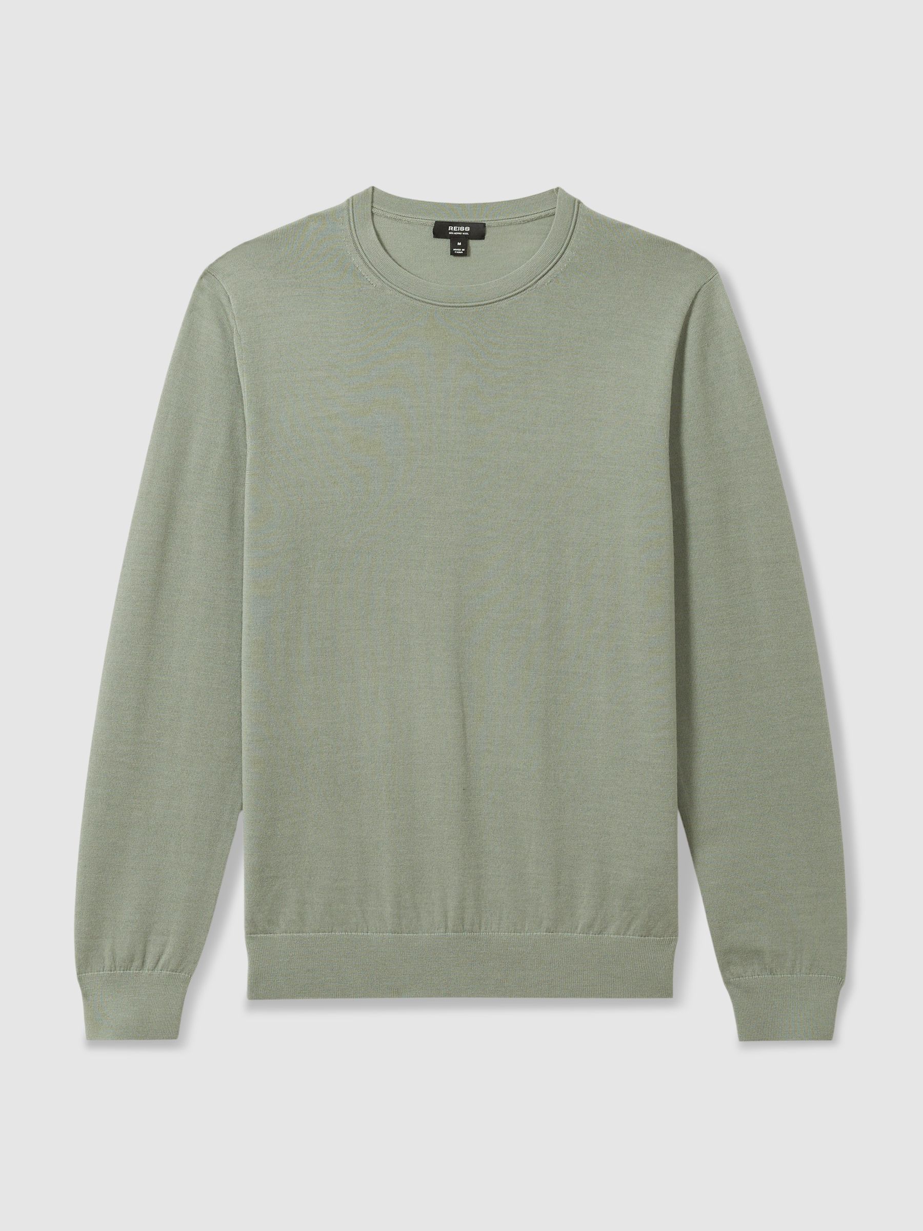 Merino Wool Crew Neck Jumper in Herb Green