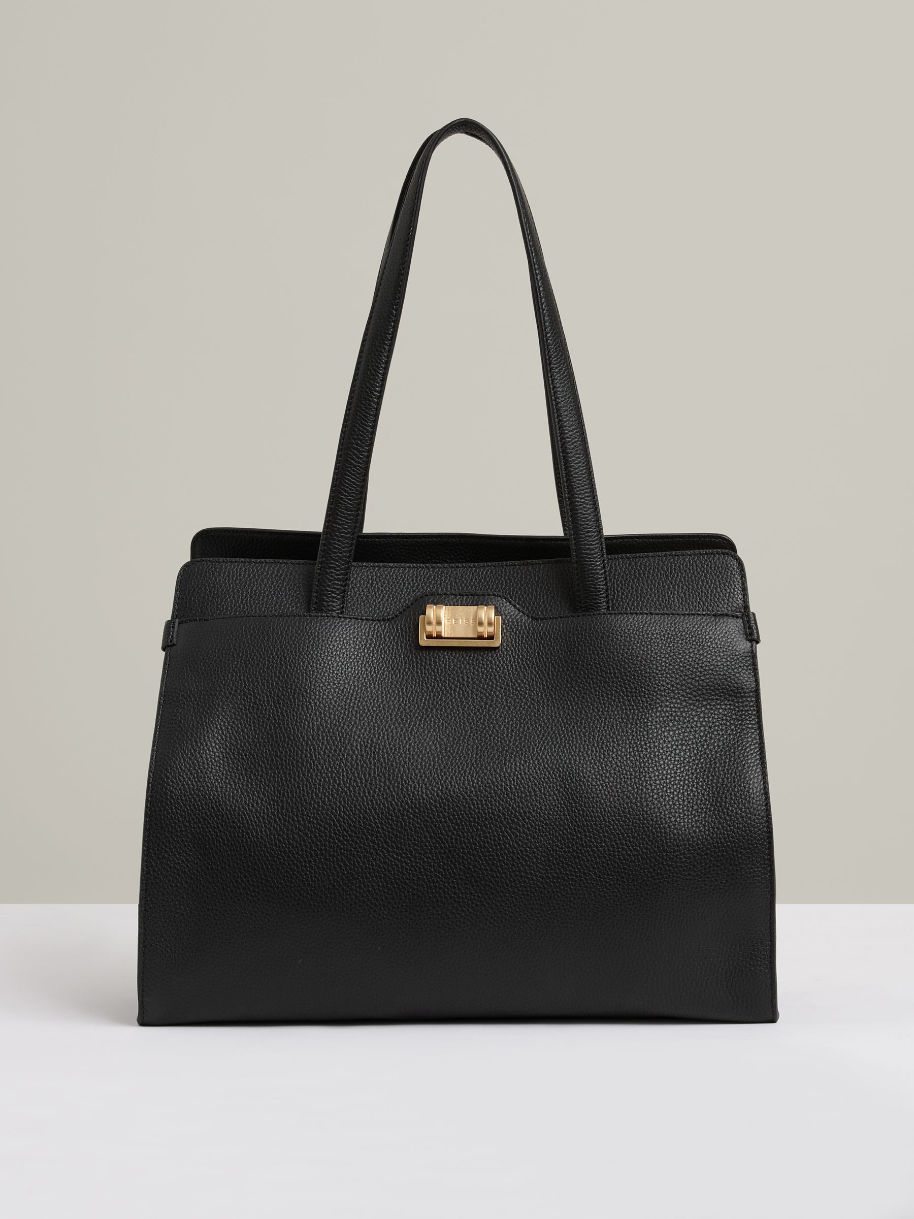 Reiss Grained Leather Tote Bag in Black REISS