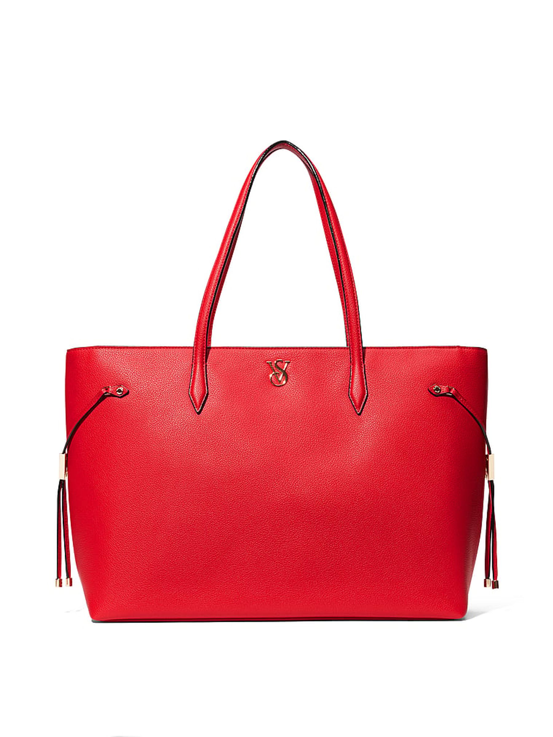 Victoria secret red and black tote bag deals