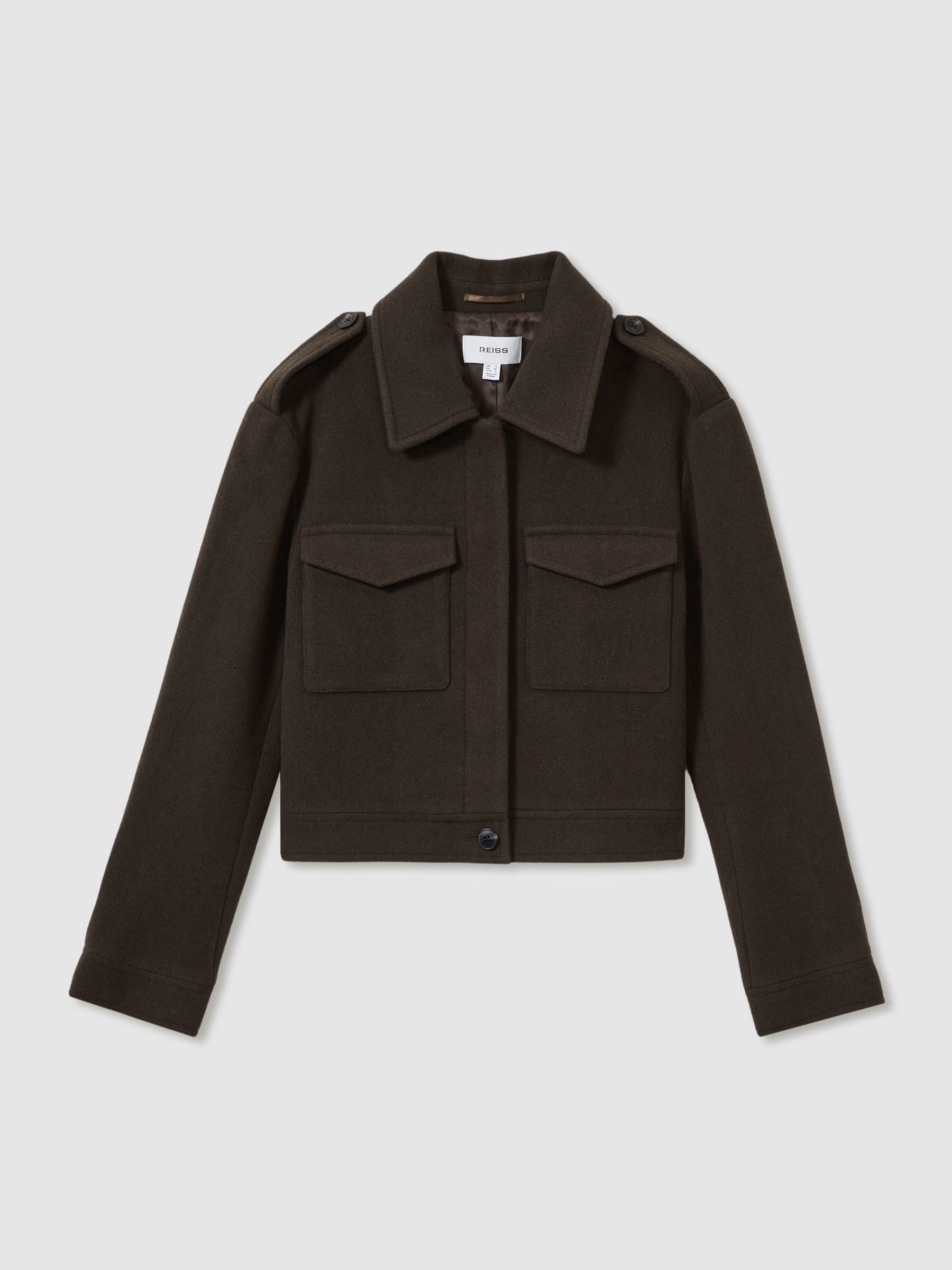 Wool Blend Cropped Jacket in Mocha Brown