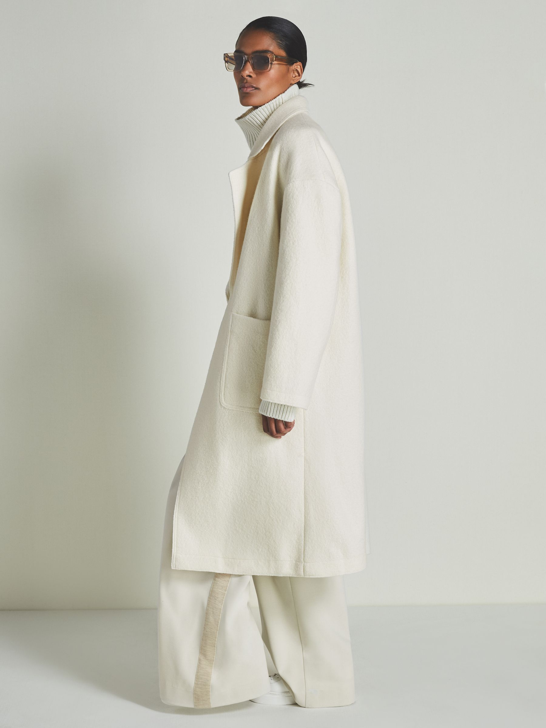 Reiss Reiss Les 100 Ciels Boiled Wool Boucle Coat in Cream REISS