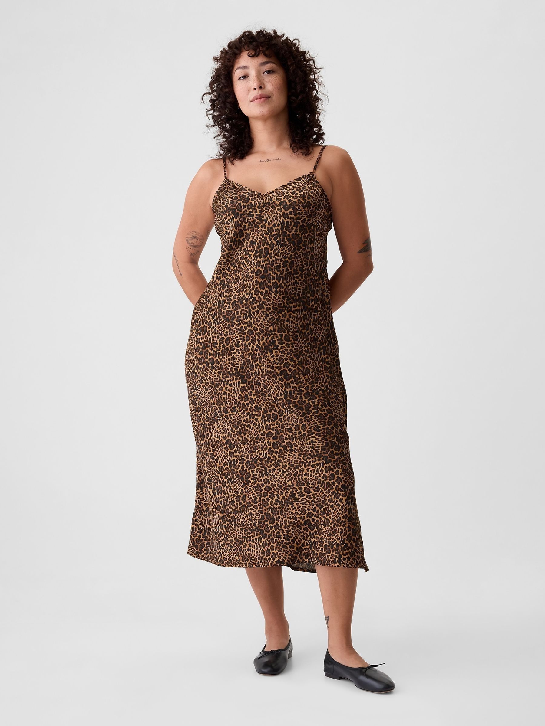 Satin leopard midi dress on sale