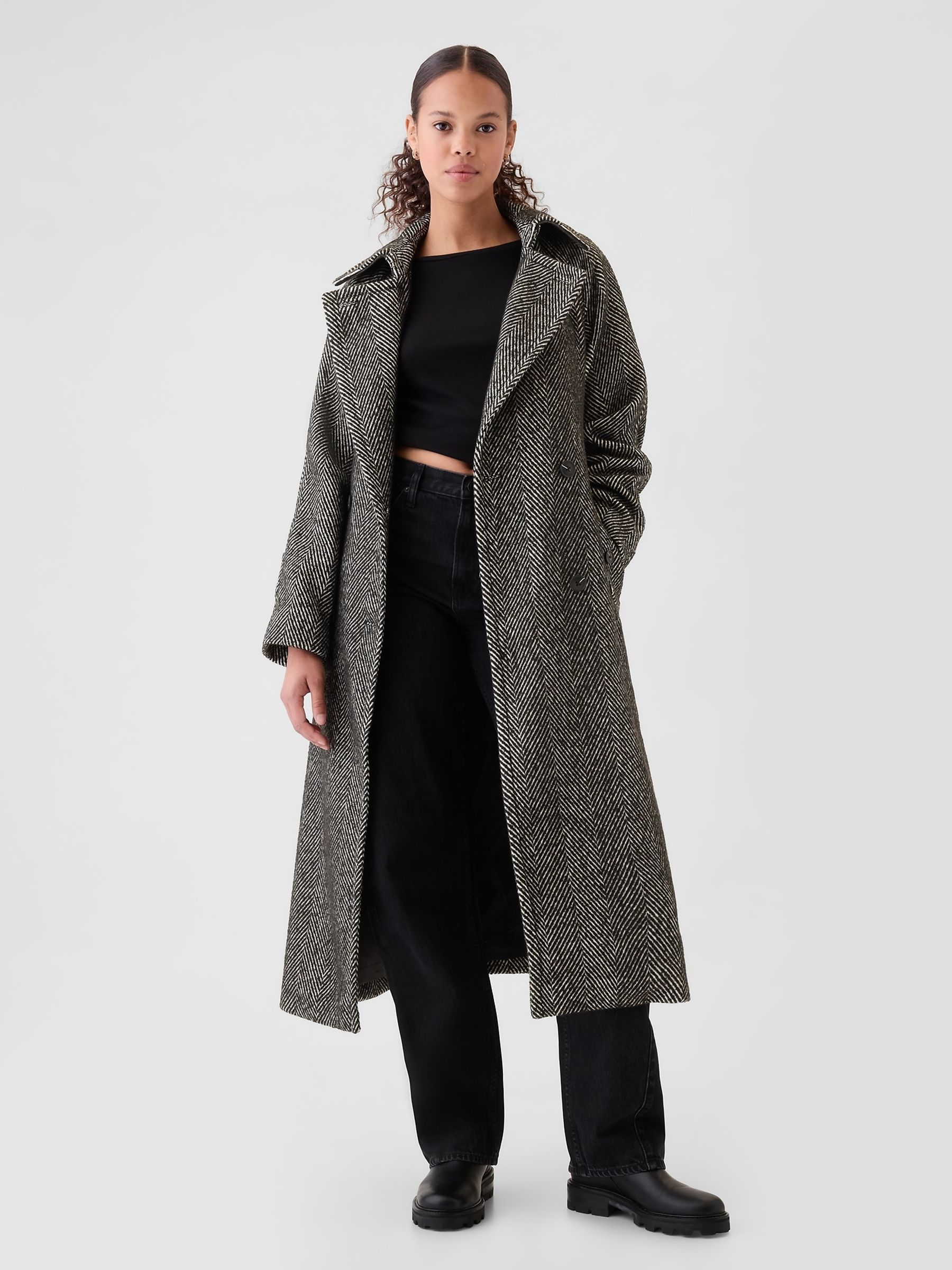 Herringbone belted coat hot sale