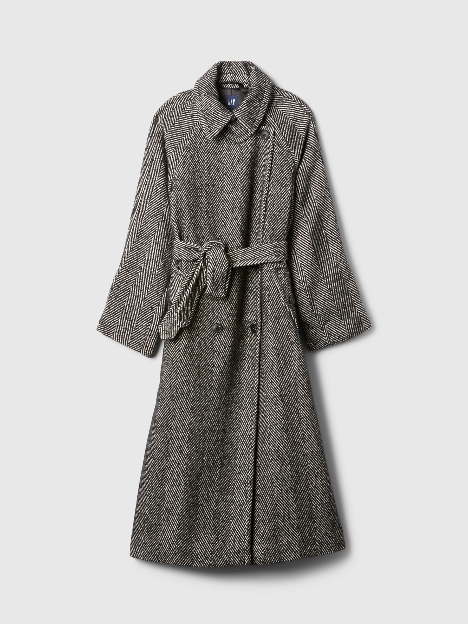 Herringbone belted coat outlet