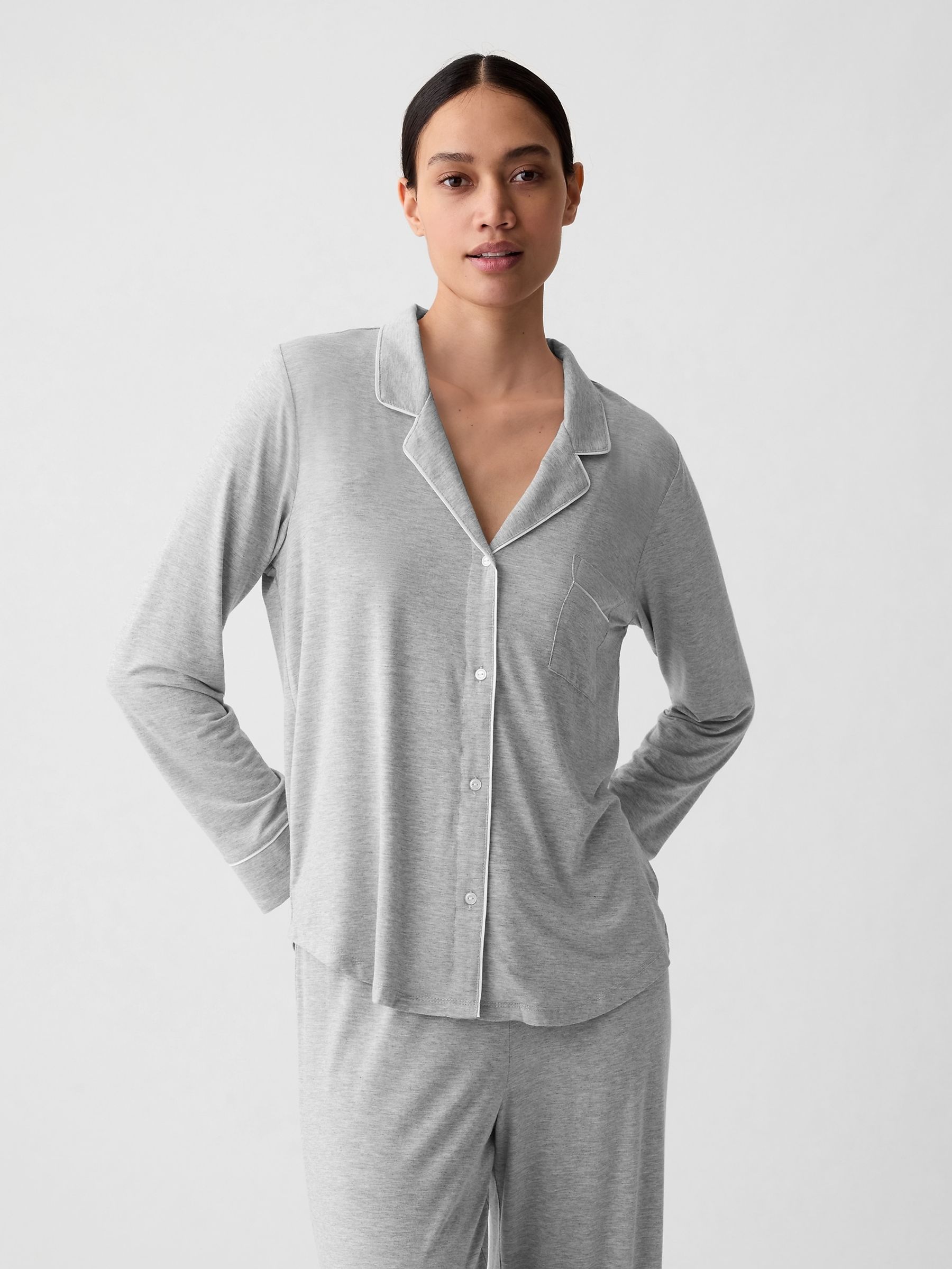 Grey Modal Long Sleeve Pyjama Shirt