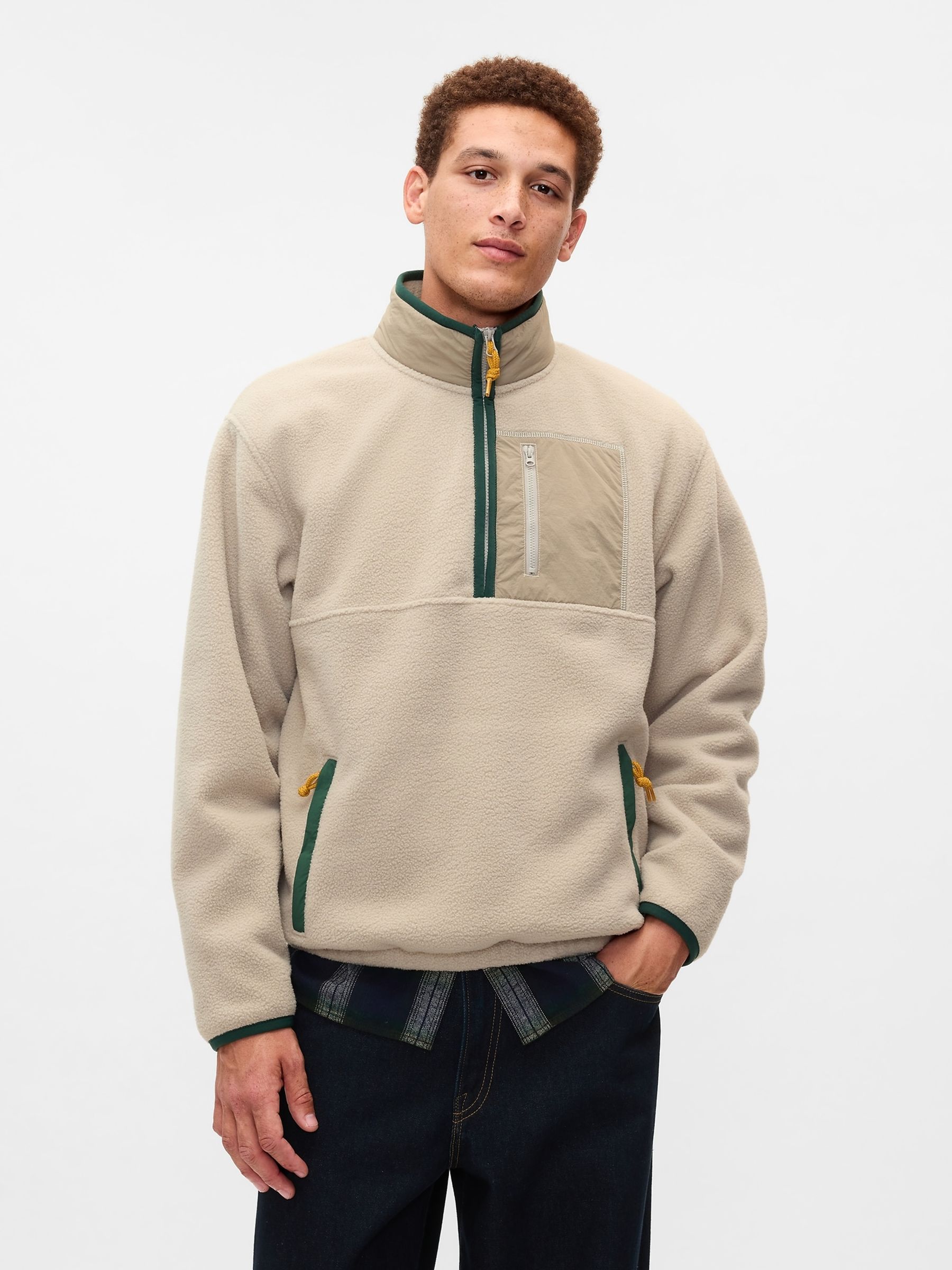 Beige Sherpa Quarter Zip Pullover Fleece