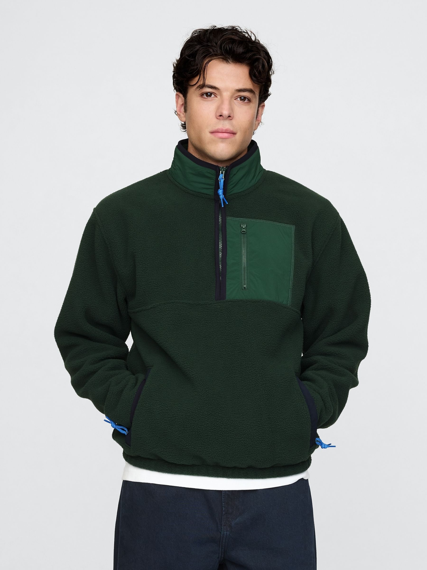Green Sherpa Quarter Zip Pullover Fleece Gap