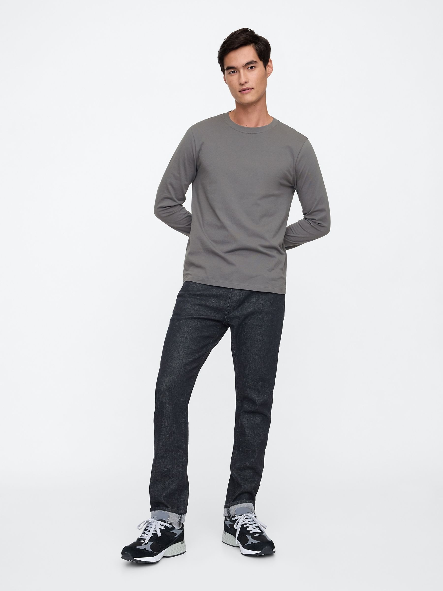 Dark Grey Long Sleeve Everyday 100% Cotton Crew Neck T-Shirt | Gap
