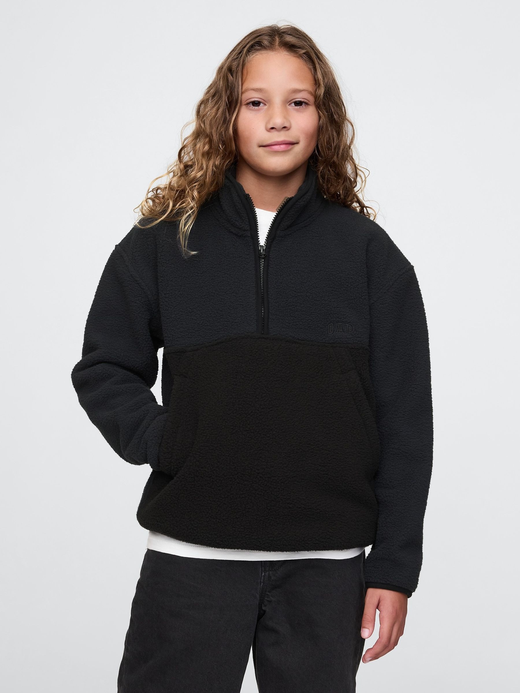 Black Sherpa Logo Half Zip Pullover Fleece 4 13yrs
