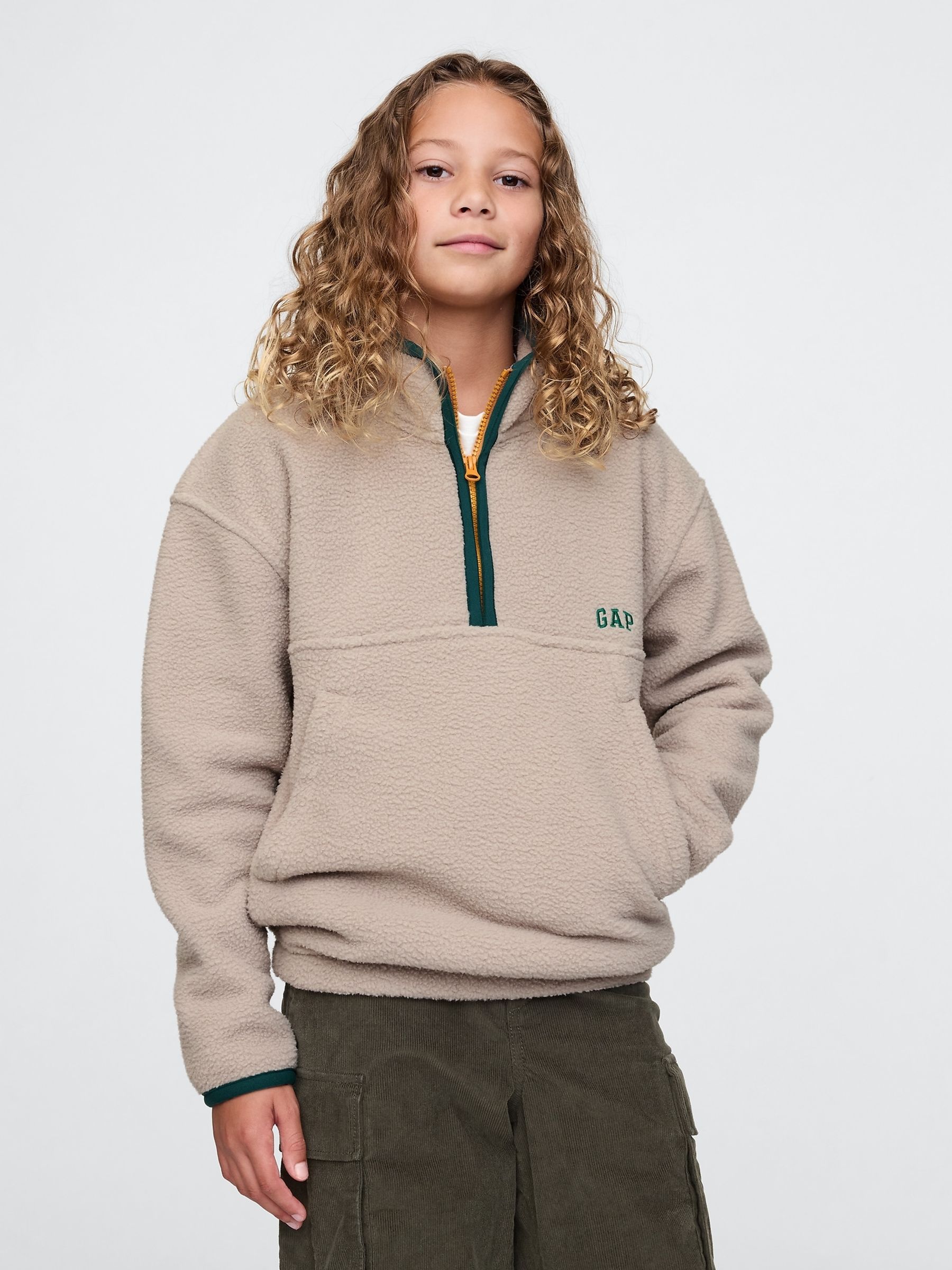 Brown Sherpa Logo Half Zip Pullover Fleece 4 13yrs