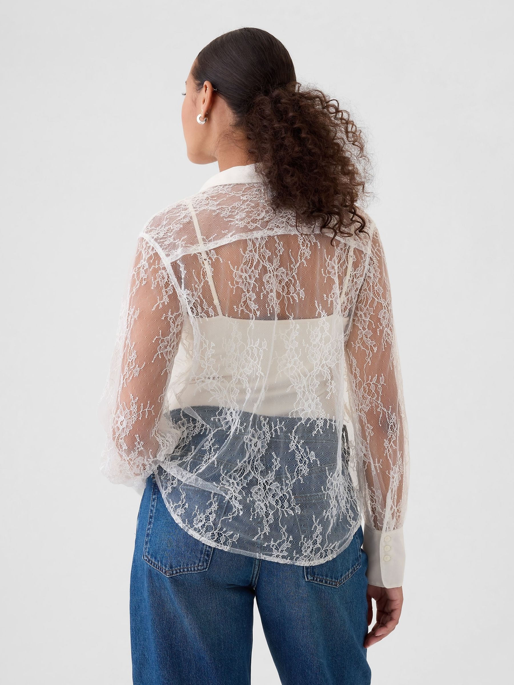 White Sheer Lace Classic Shirt