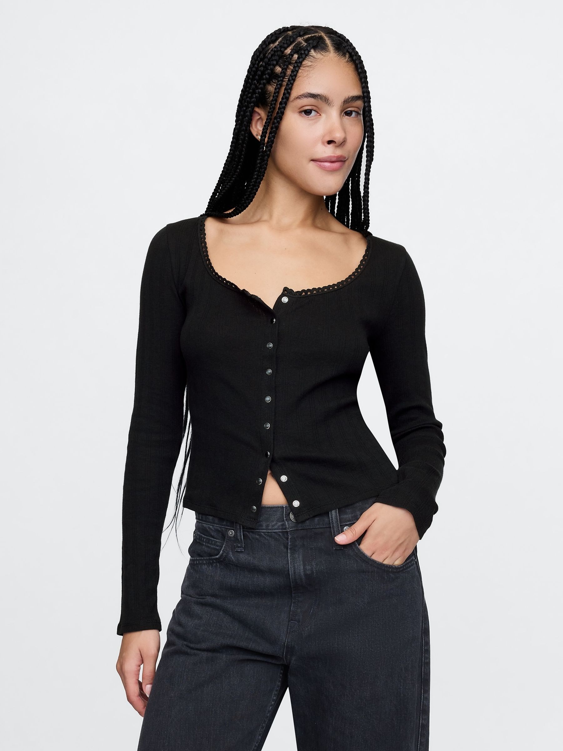 Pointelle cropped cardigan cheap