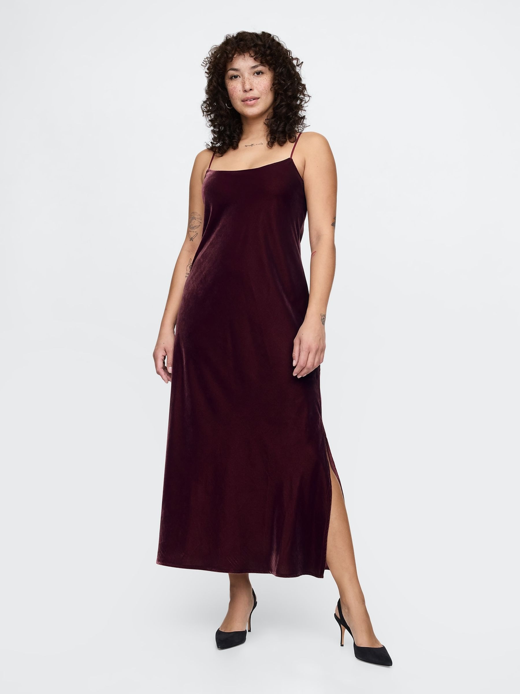 Red Velvet Midi Slip Dress