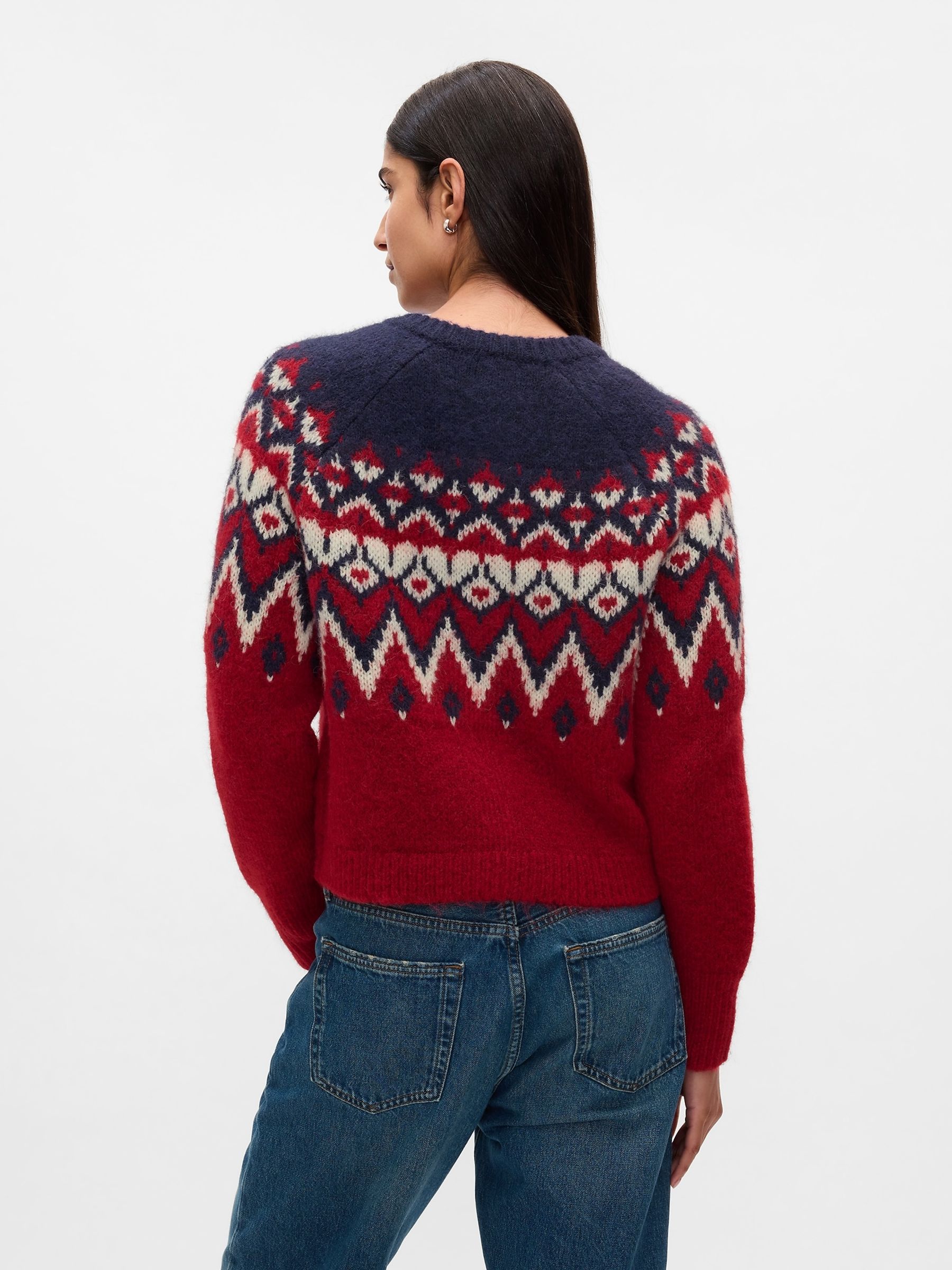 Buy Red Brushed Fair Isle Cropped Cardigan from the Gap online shop