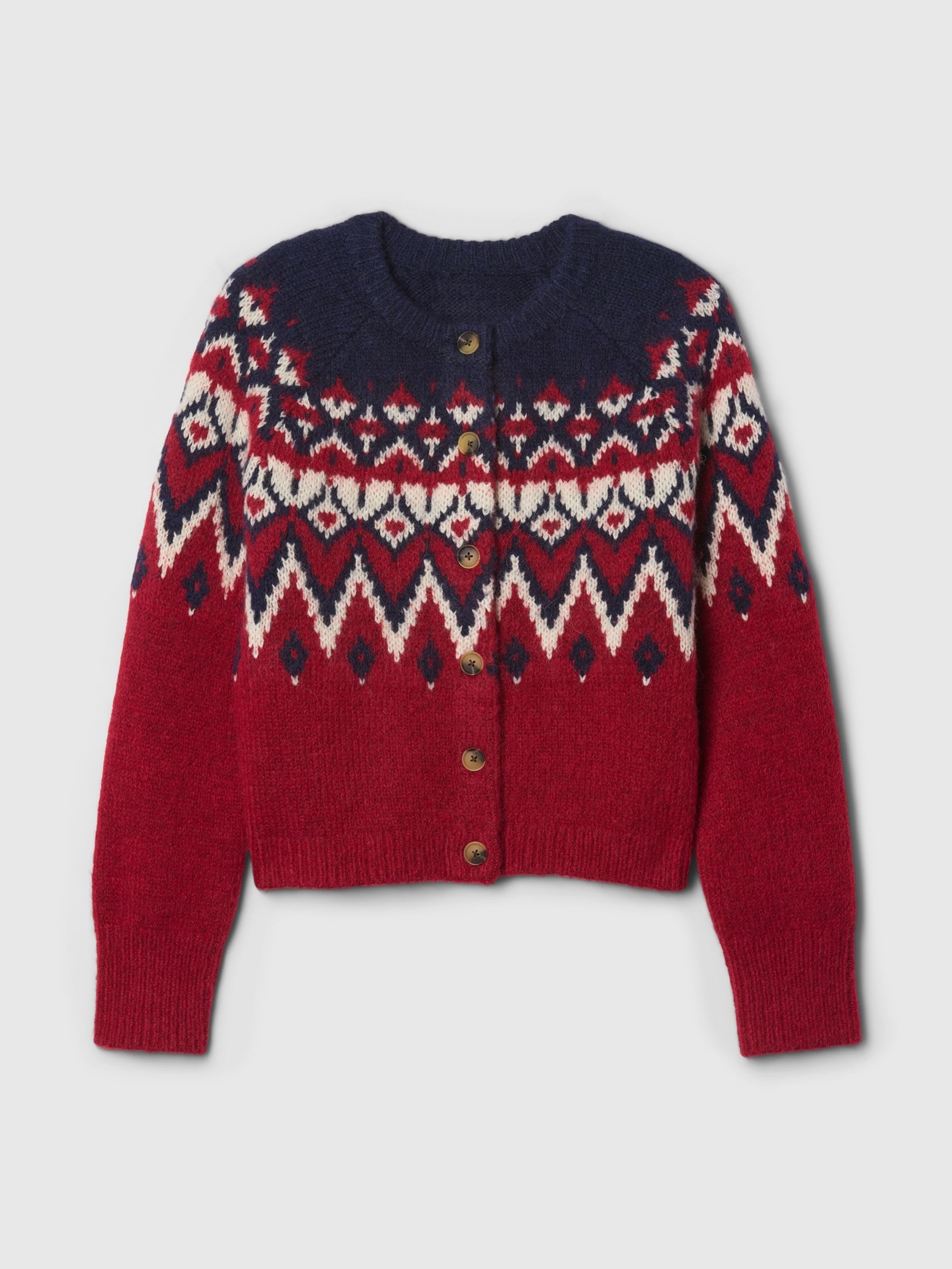Red fair isle cardigan hotsell