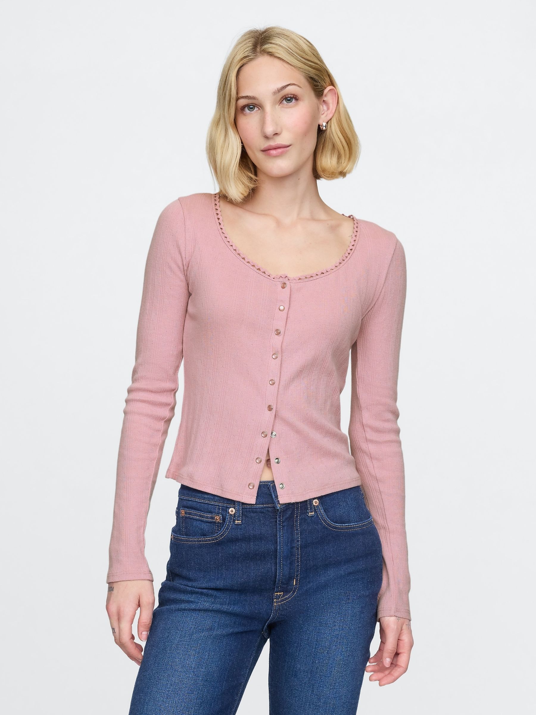 Pink pointelle cardigan cheap
