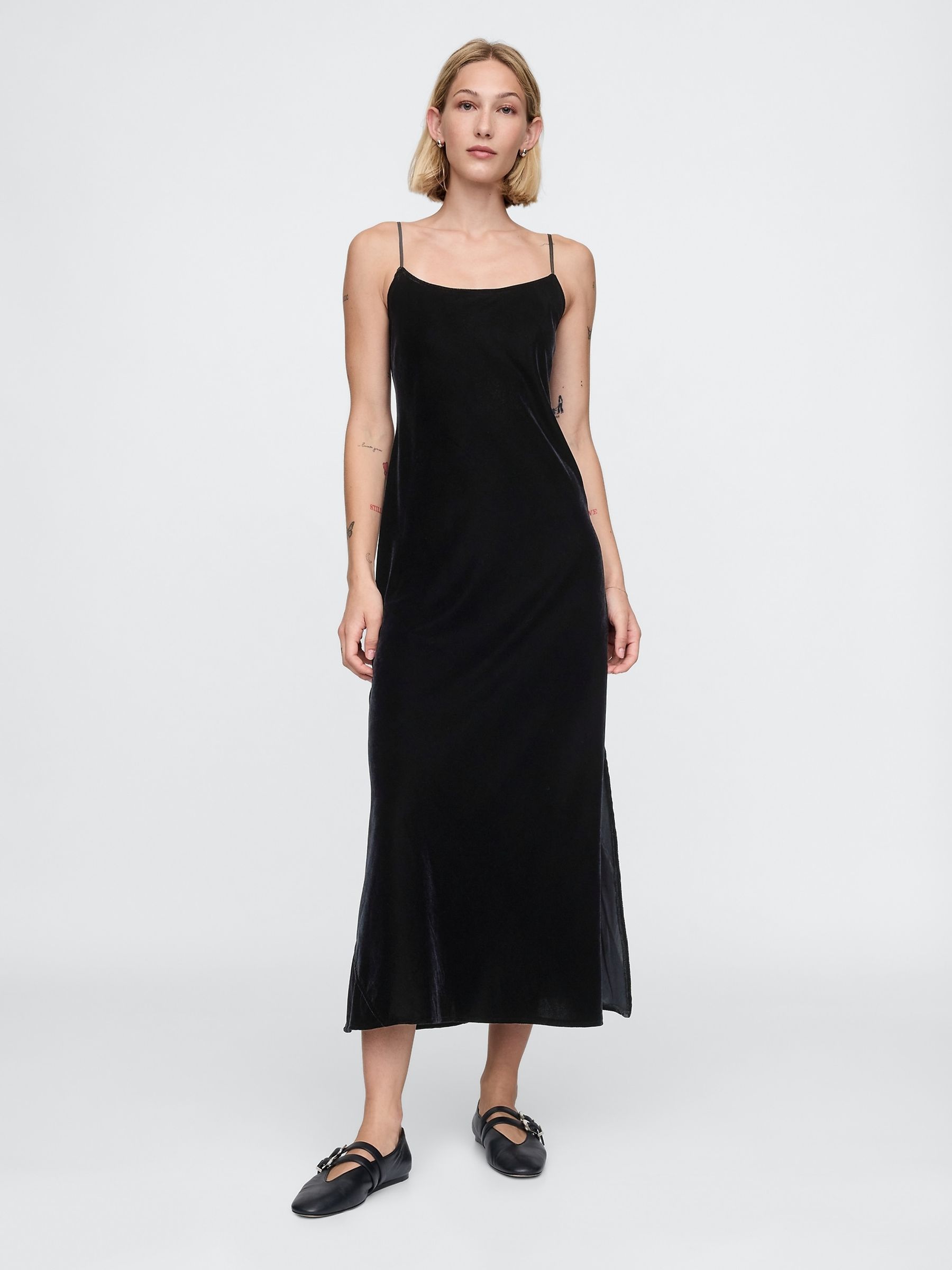 Black Velvet Midi Slip Dress