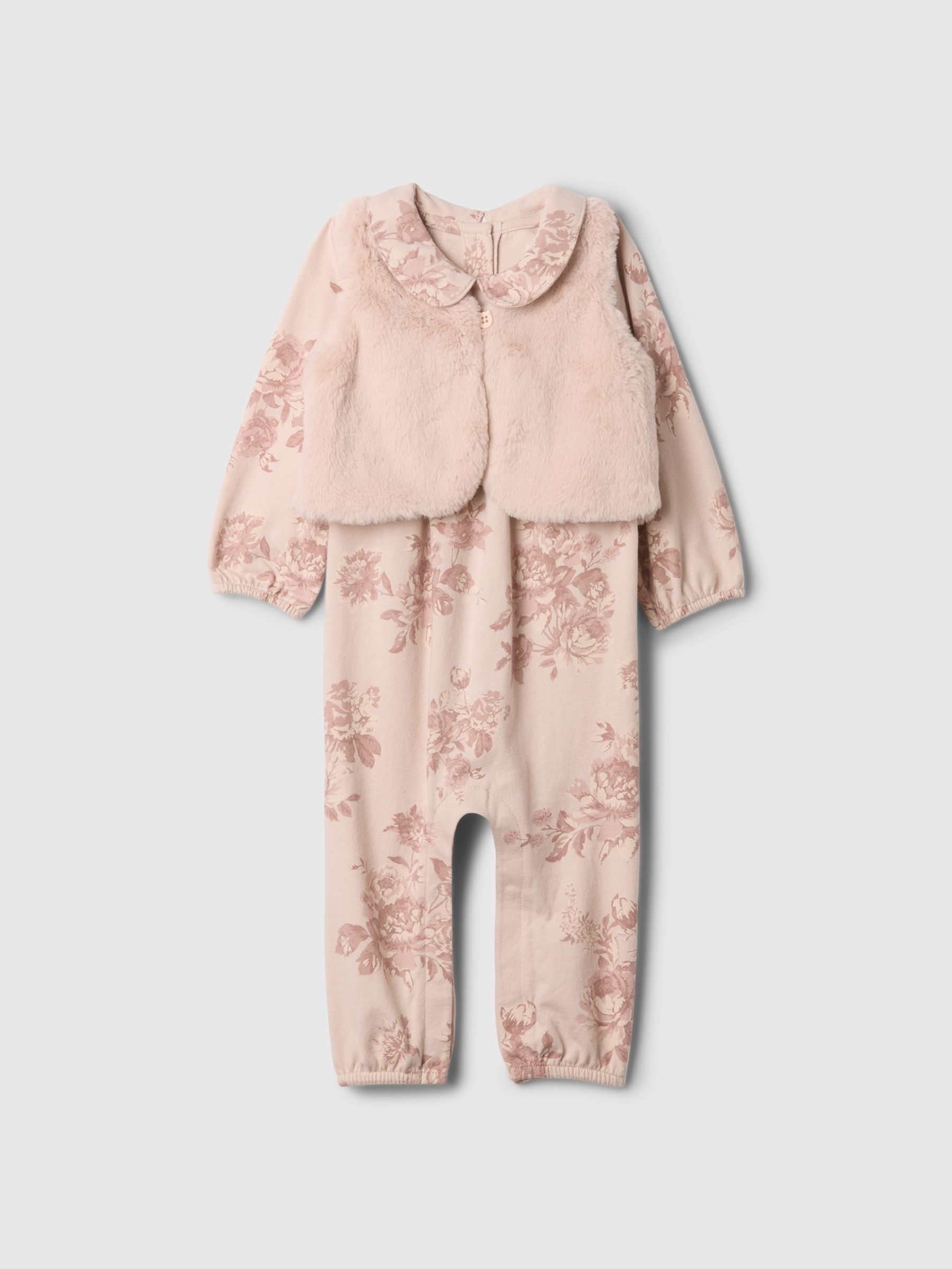 Pink Faux Fur Vest Outfit Set Newborn 24mths