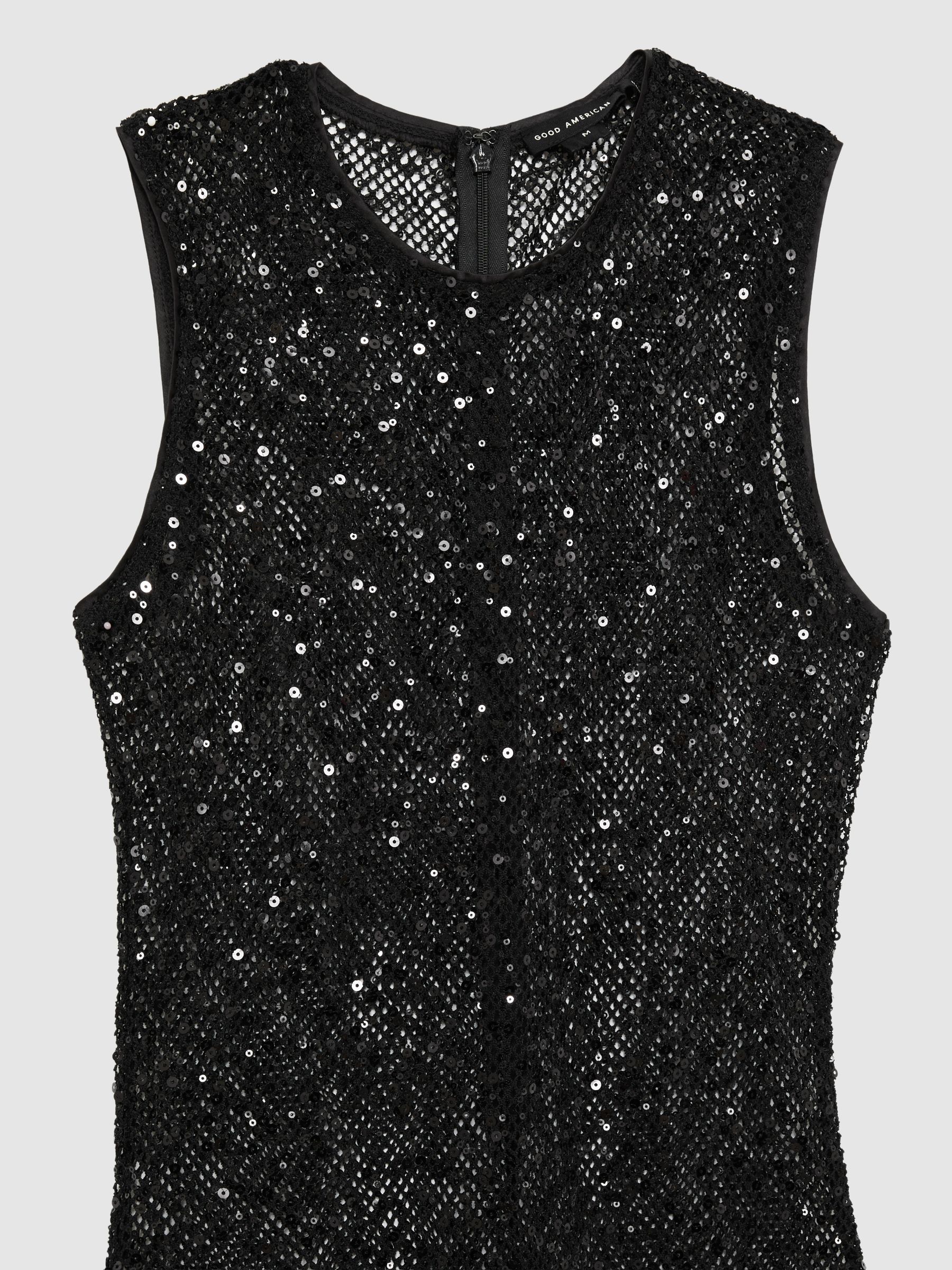 Reiss Good American Sequin Crochet Beach Cover Up Dress in Black REISS