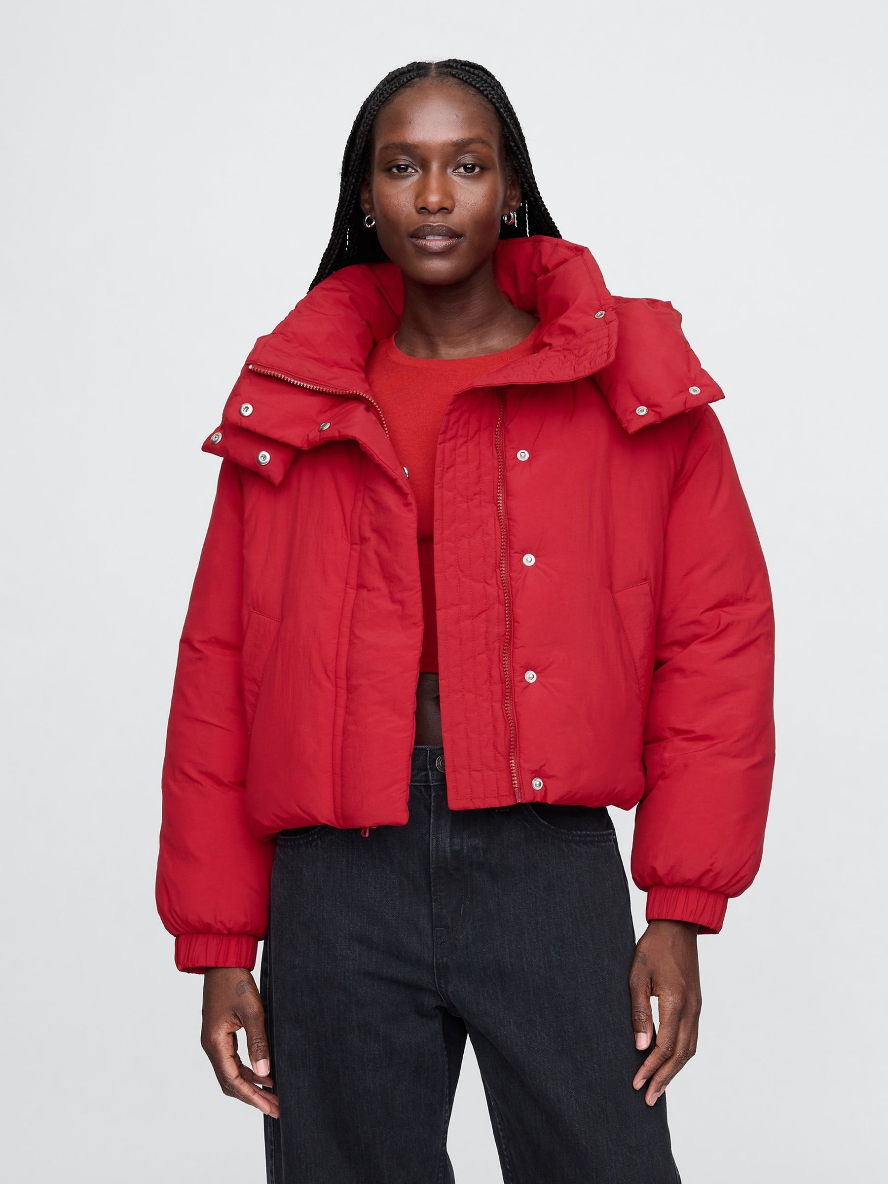 Buy Red Cropped Duvet Wrap Puffer Jacket from the Gap online shop