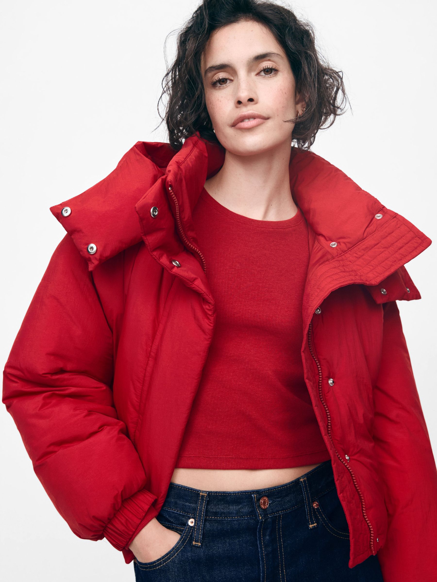 Red wrap puffer jacket store