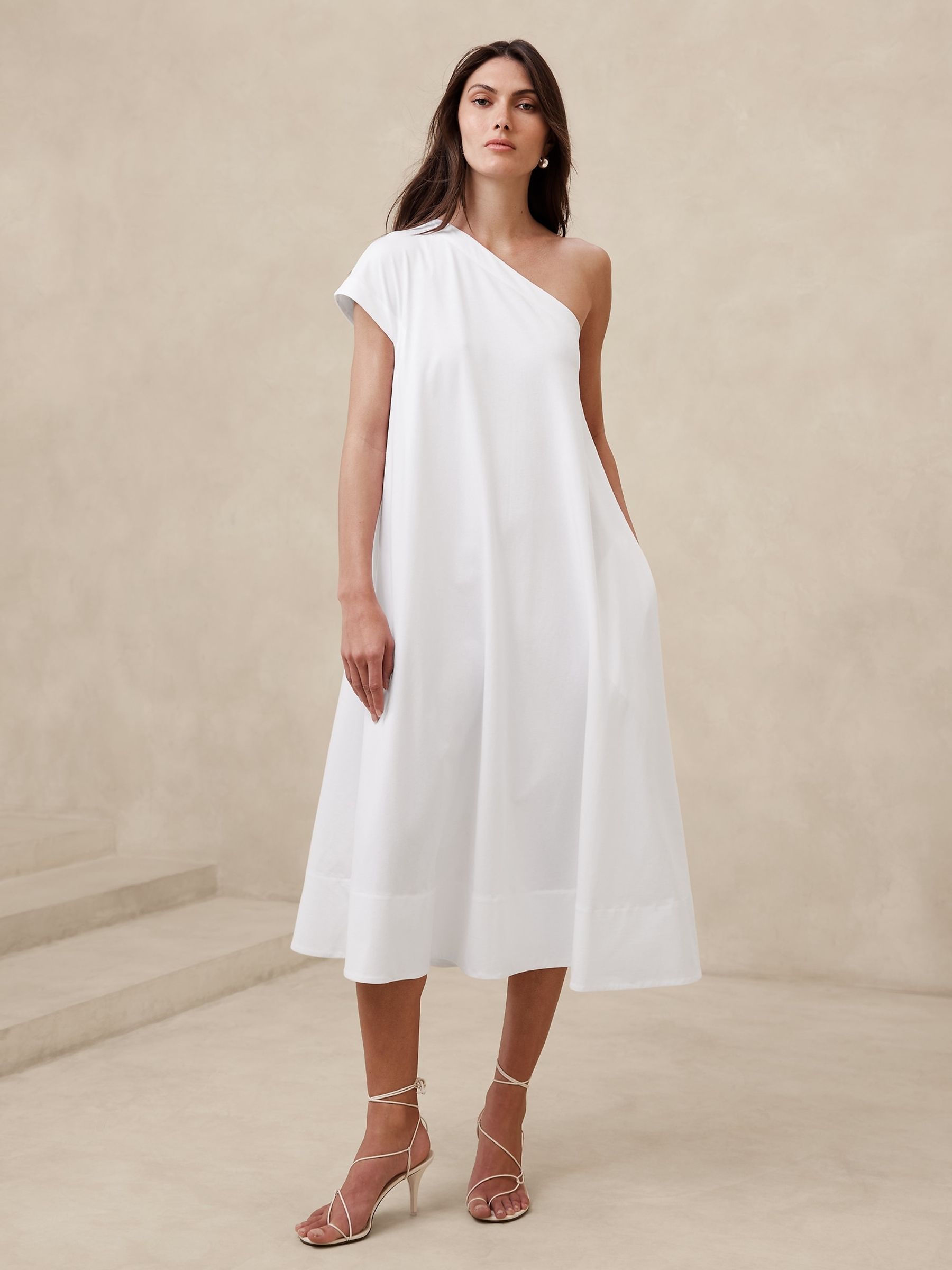 White one shoulder knit dress top