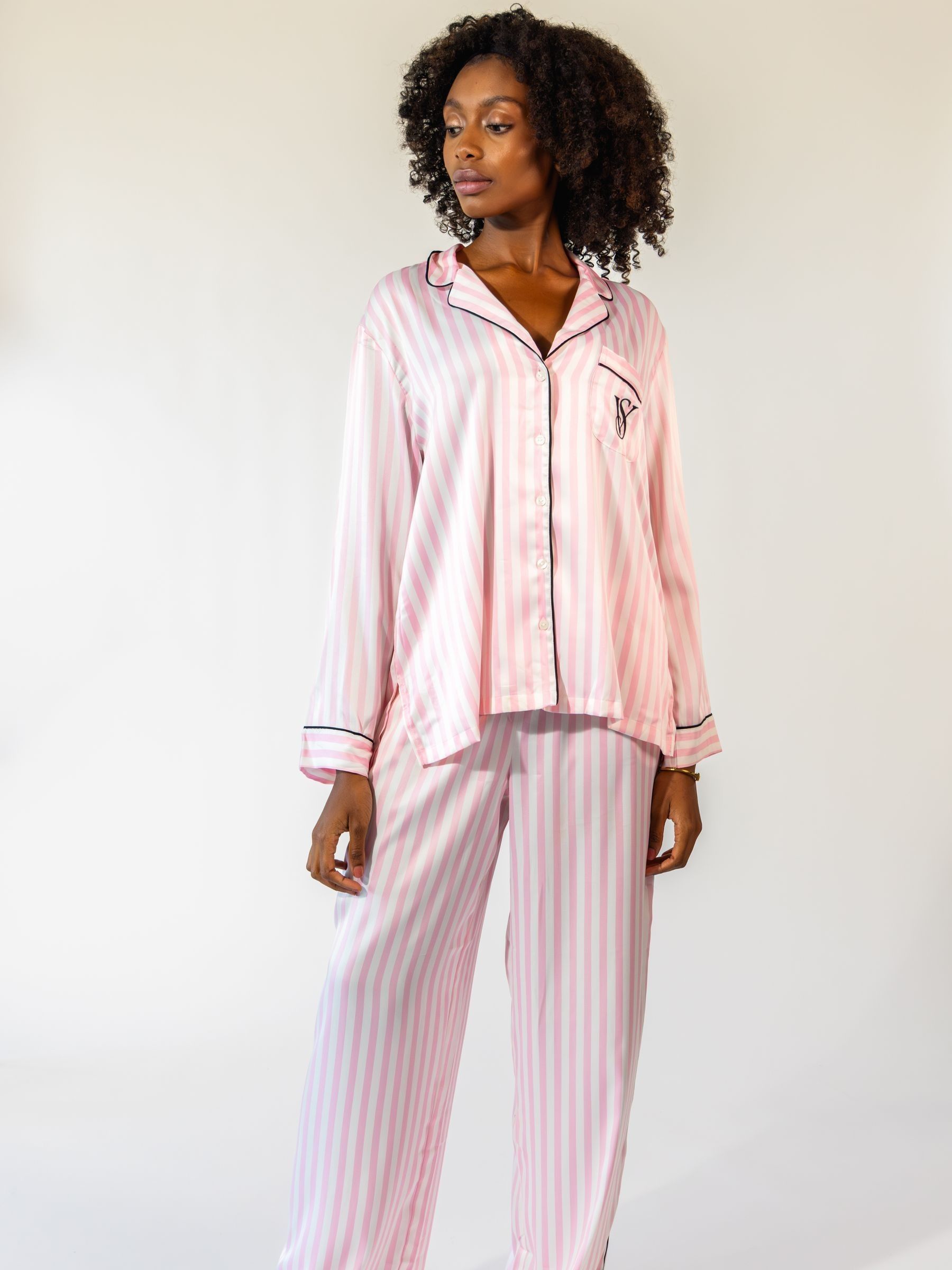 Buy Victoria s Secret Pink Iconic Stripe Long Sleeve London Satin Pyjamas from the Victoria s Secret UK online shop