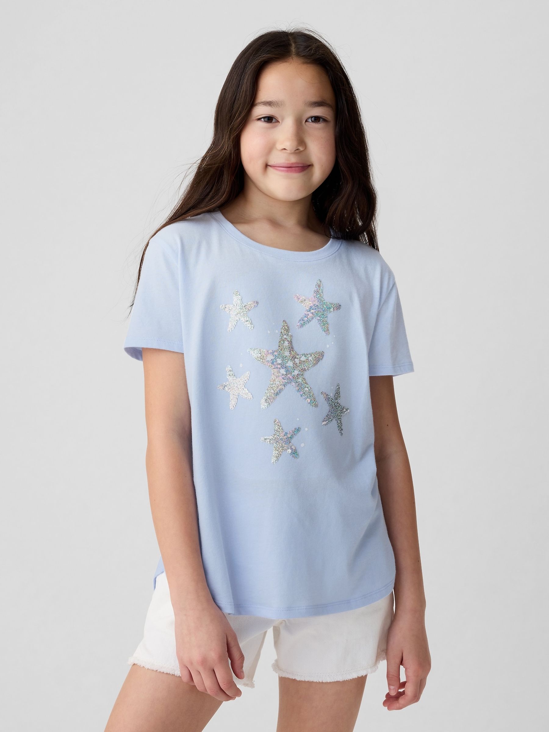 Blue Starfish Cotton Flippy Sequin Graphic Short Sleeve T Shirt 4 13yrs