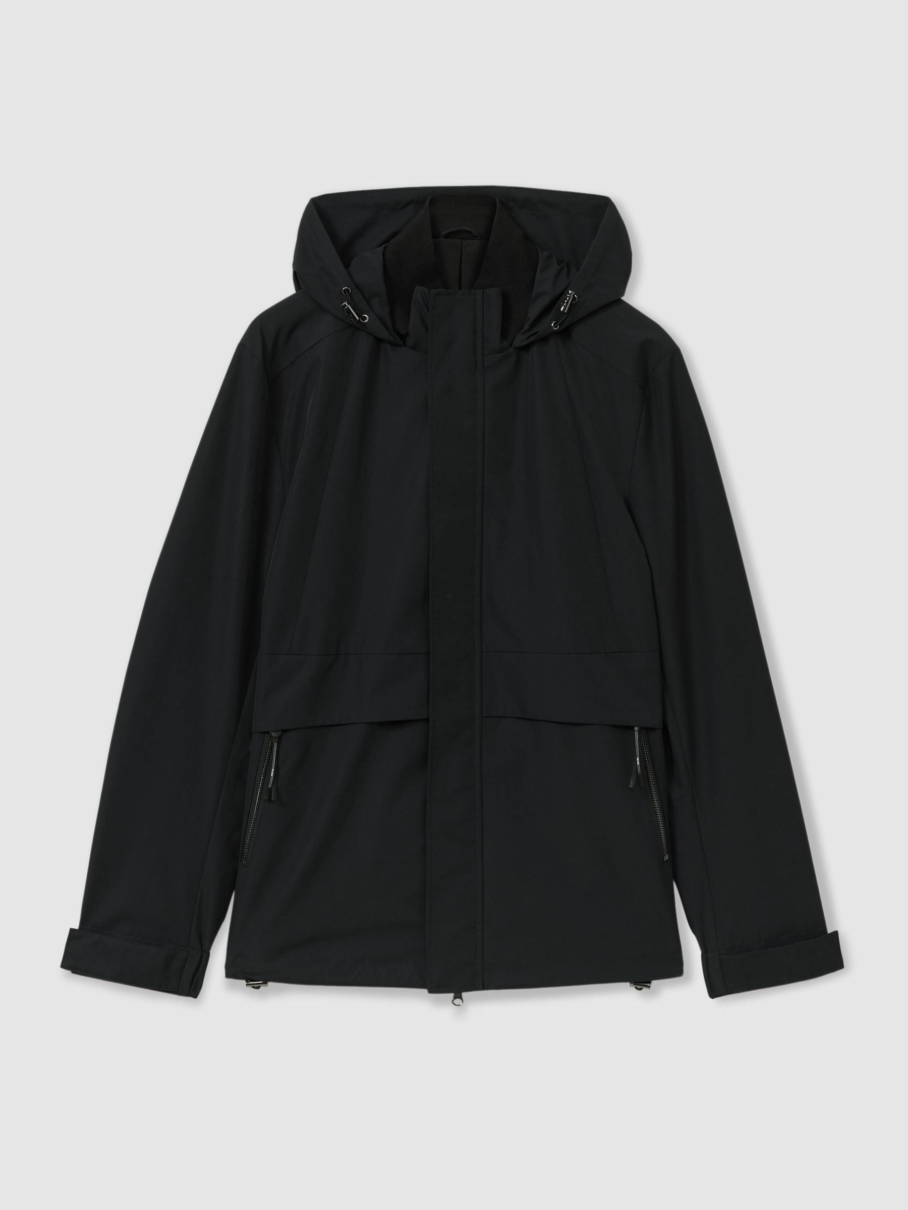 Reiss Earlsfield Navy Drawstring Hem Technical Hooded Jacket REISS