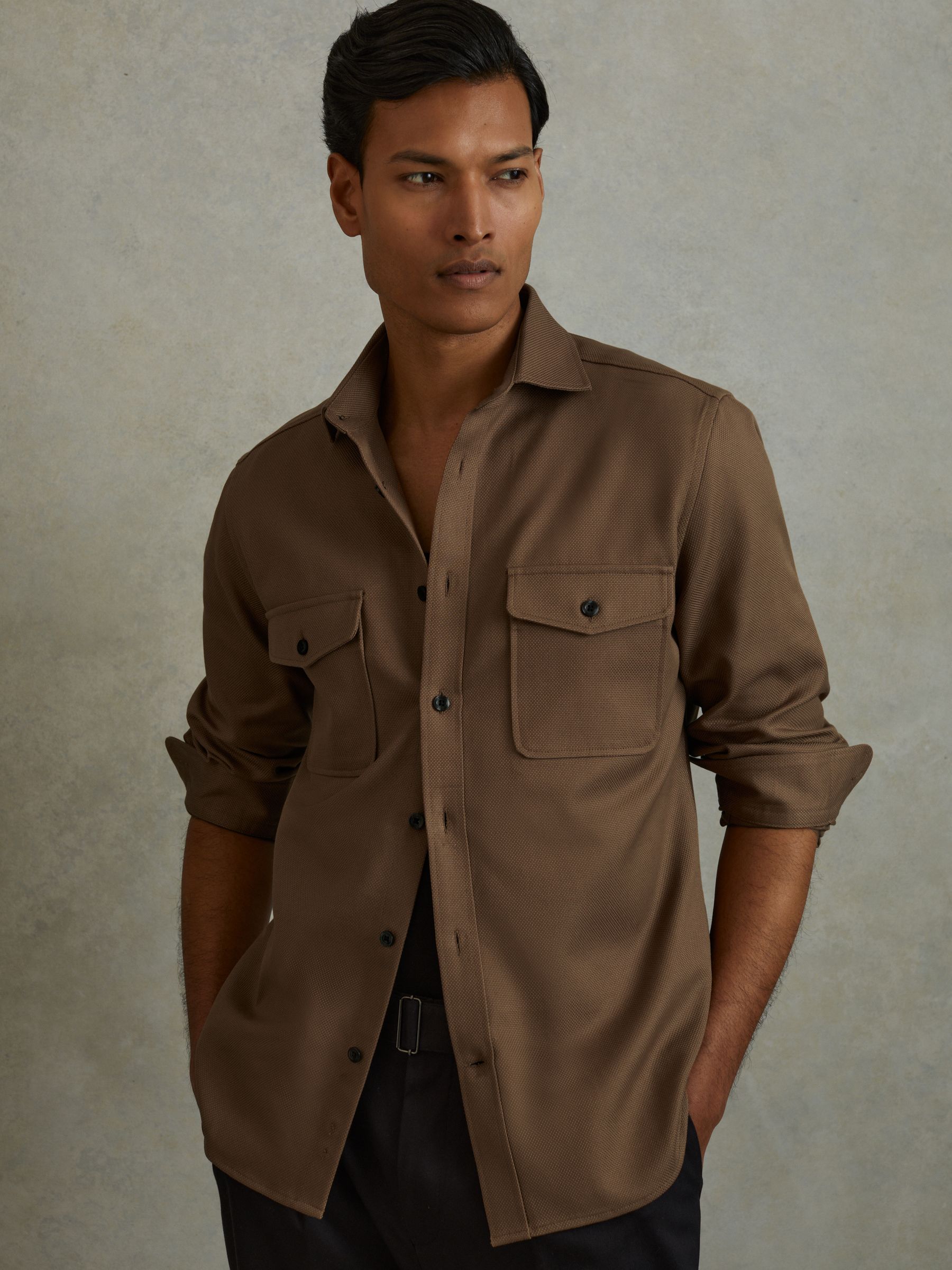 Cotton Canvas Overshirt in Tobacco Brown