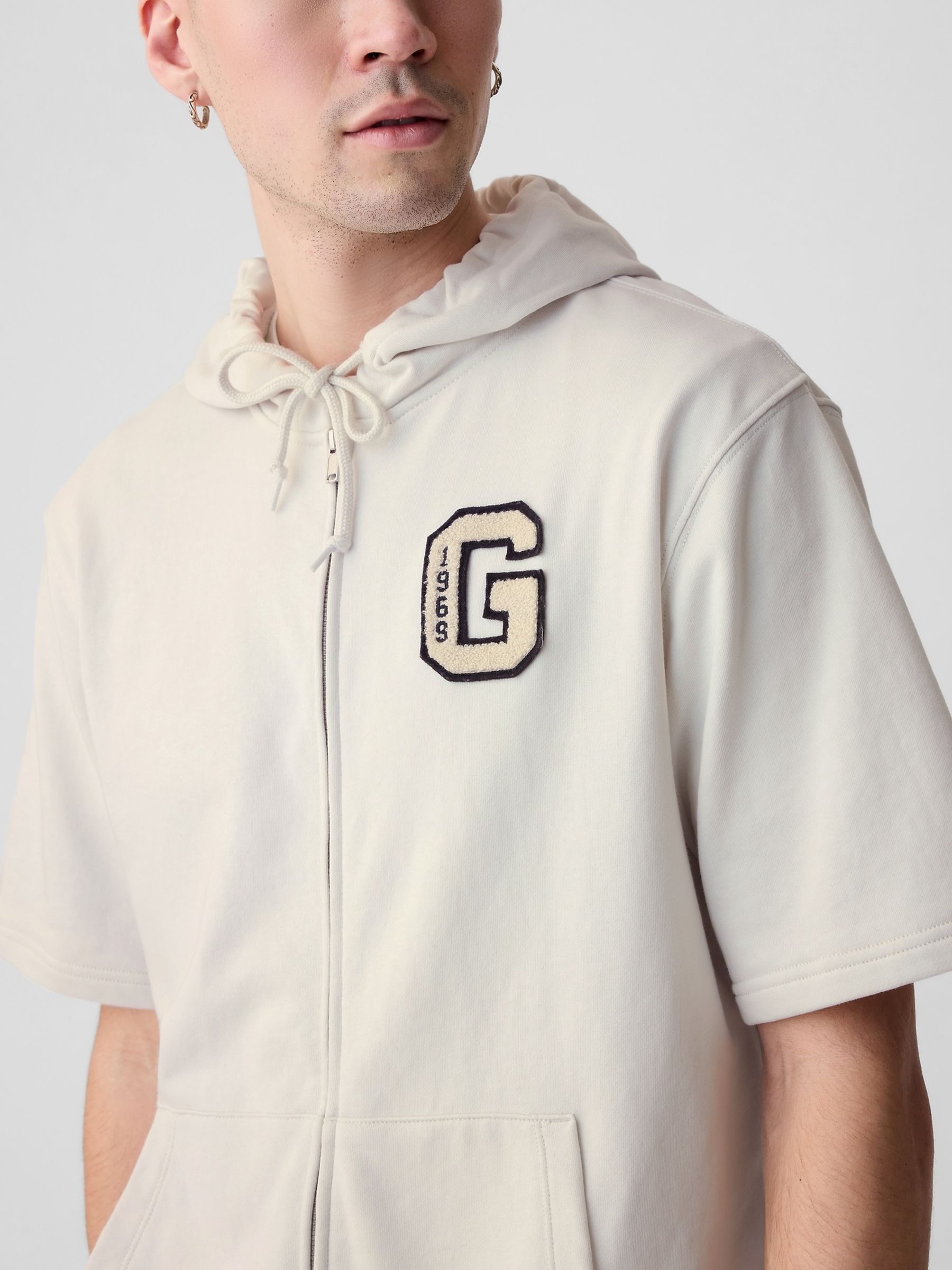 Buy Cream Logo Zip Up Short Sleeve Hoodie from the Gap online shop