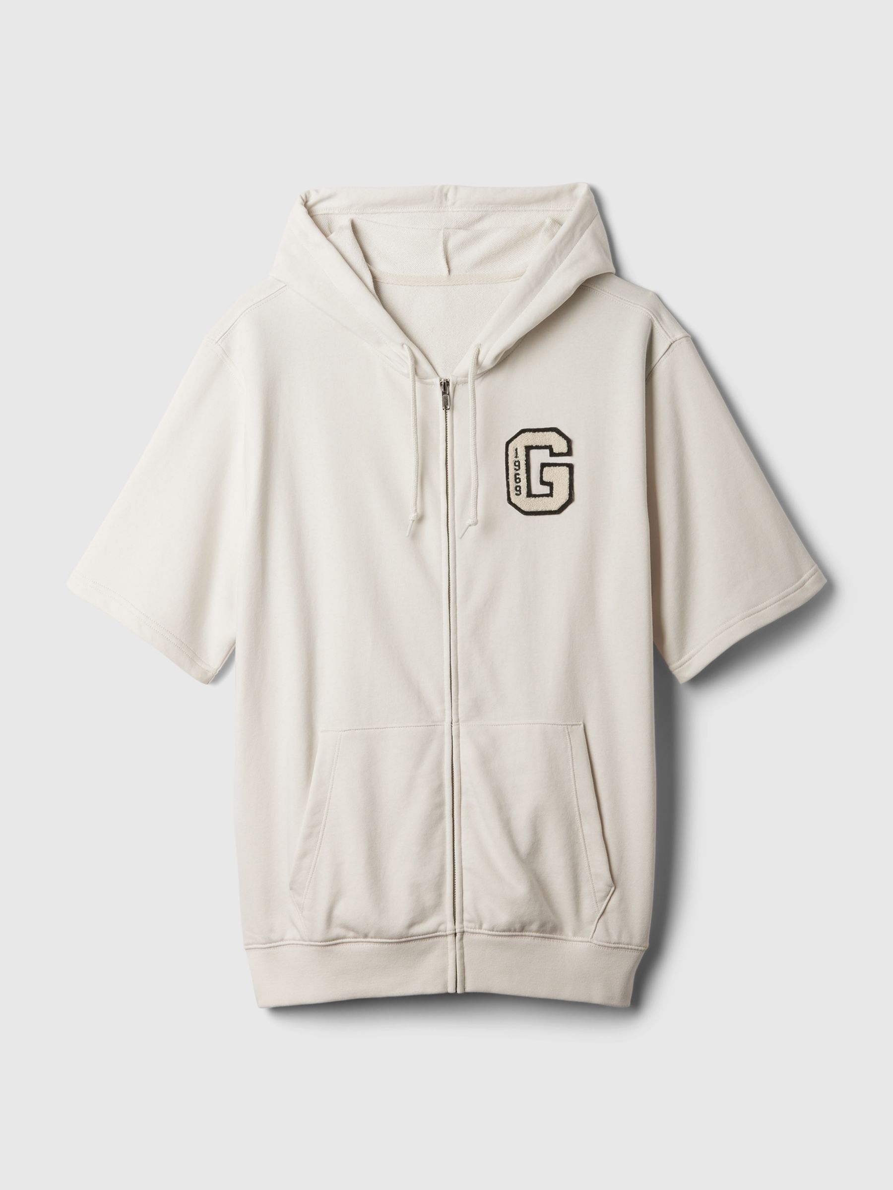 Buy Cream Logo Zip Up Short Sleeve Hoodie from the Gap online shop