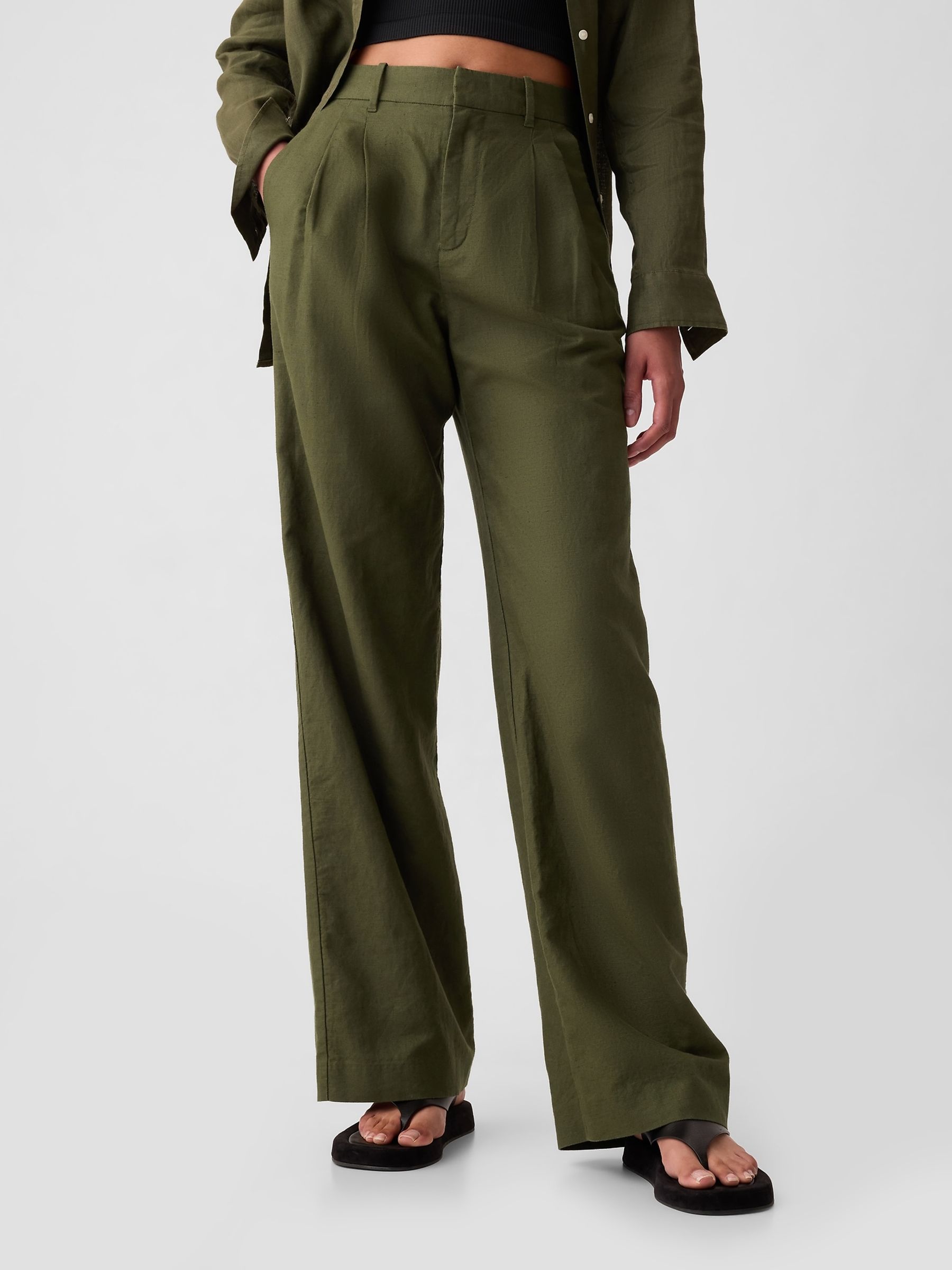 Khaki green high waisted trousers deals