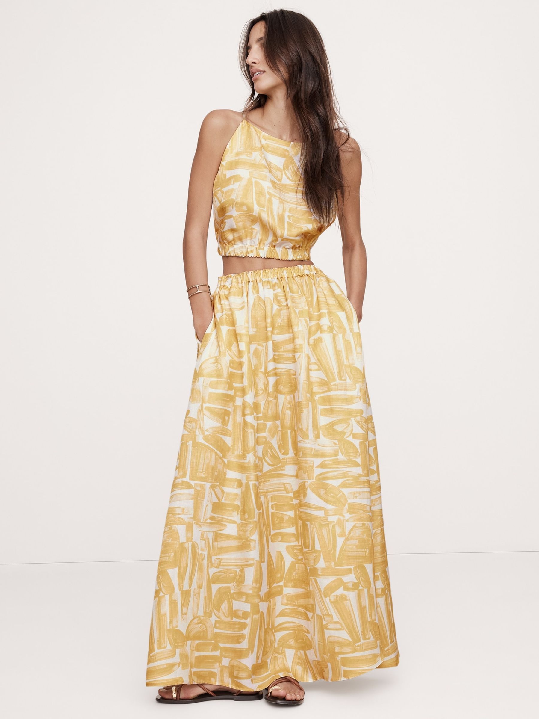 Banana Republic Yellow Linen Blend Maxi Skirt