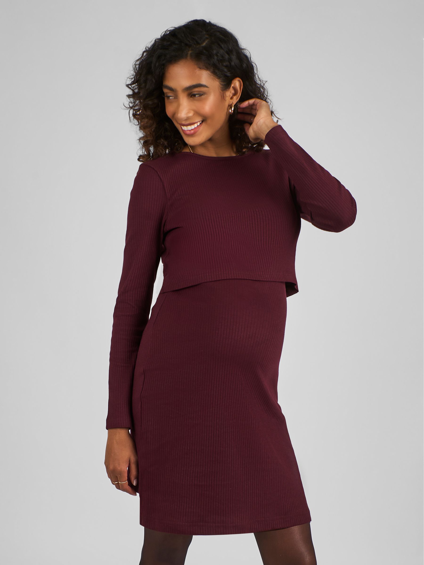 Buy JoJo Maman Bebe Wine Red Ribbed Mini Maternity Nursing Dress from the JoJo Maman Bebe UK online shop