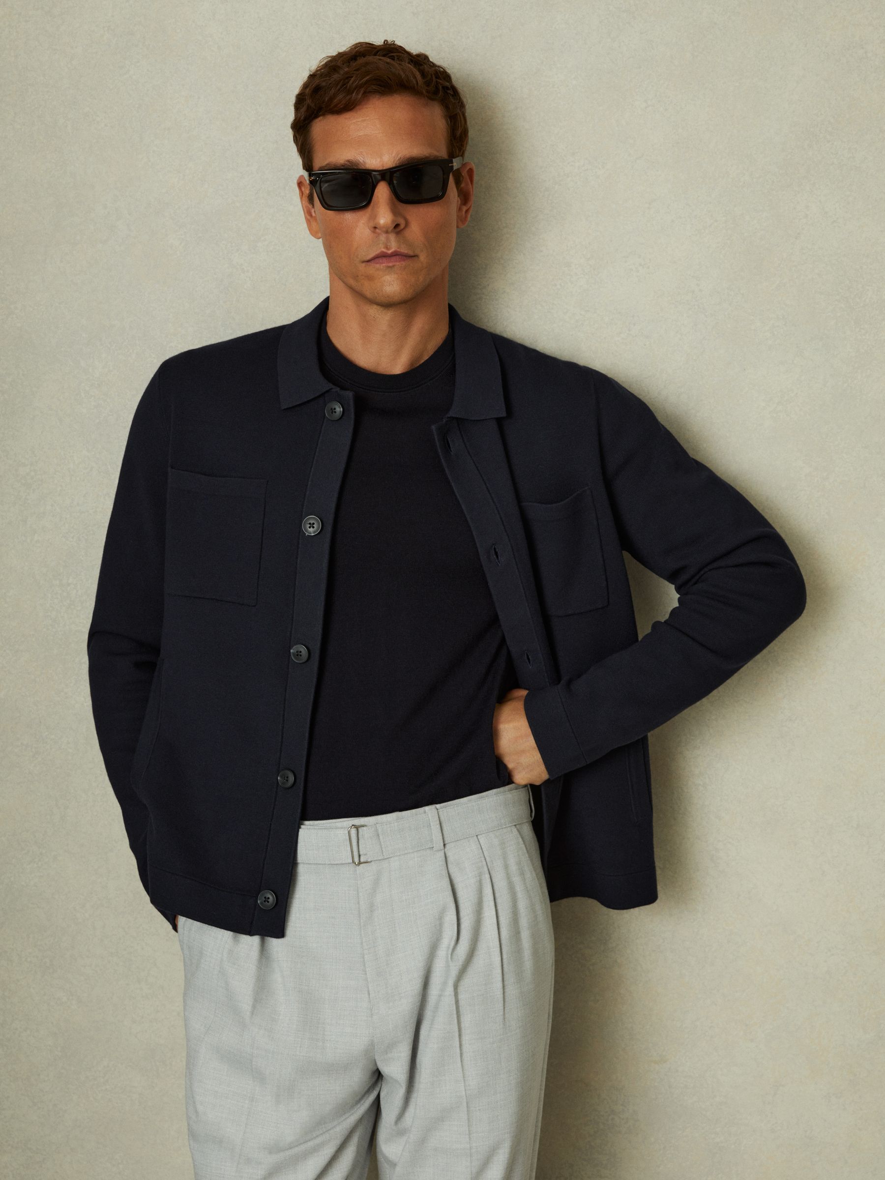 Knitted Button Through Jacket in Navy