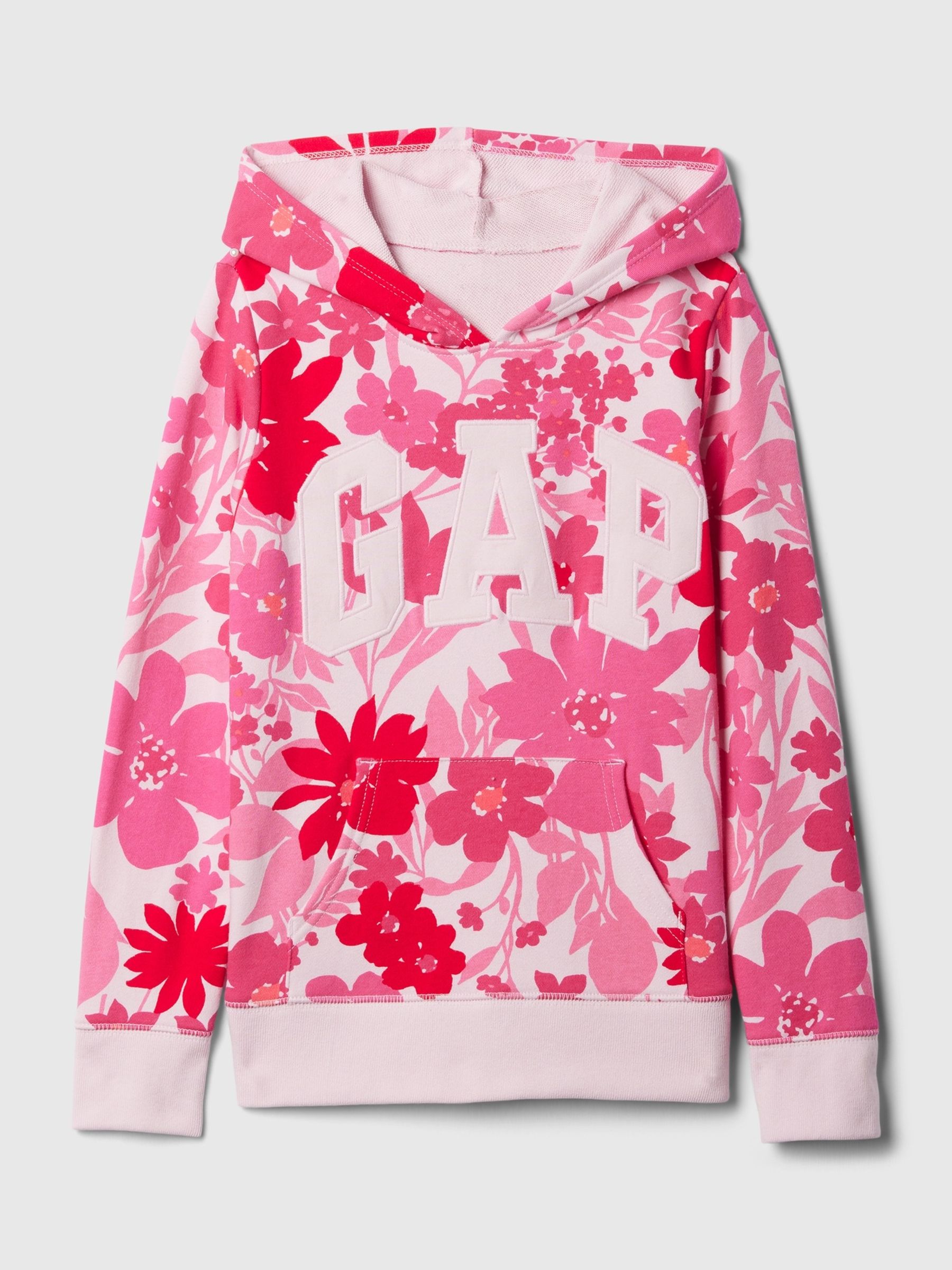 Pink Floral Logo Overhead Hoodie 4 13yrs Gap