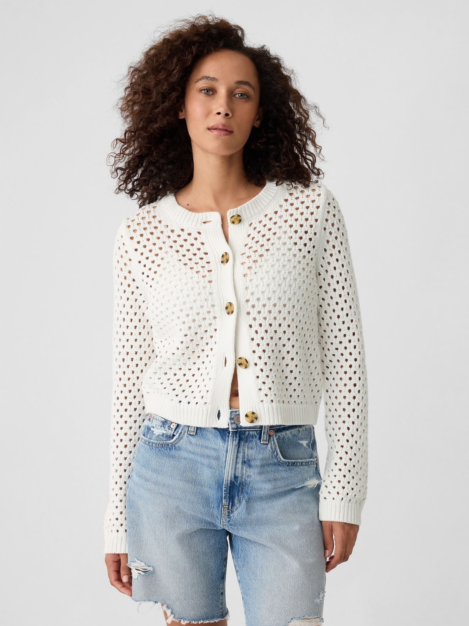 White open stitch cardigan on sale