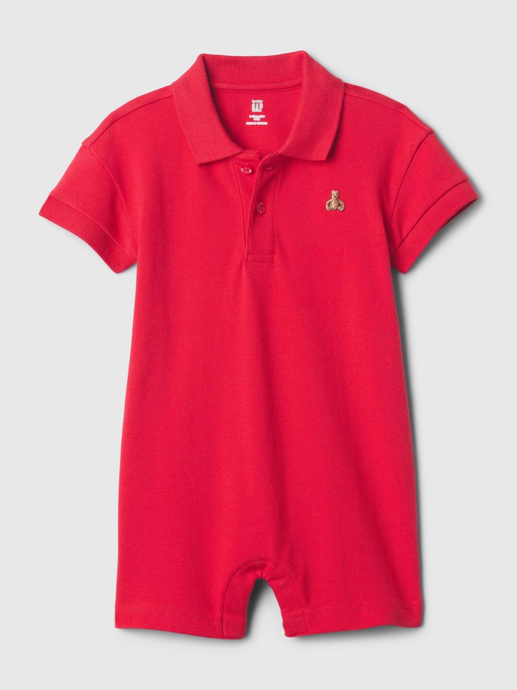 Red Brannan Bear Pique Polo Baby Romper Newborn 24mths